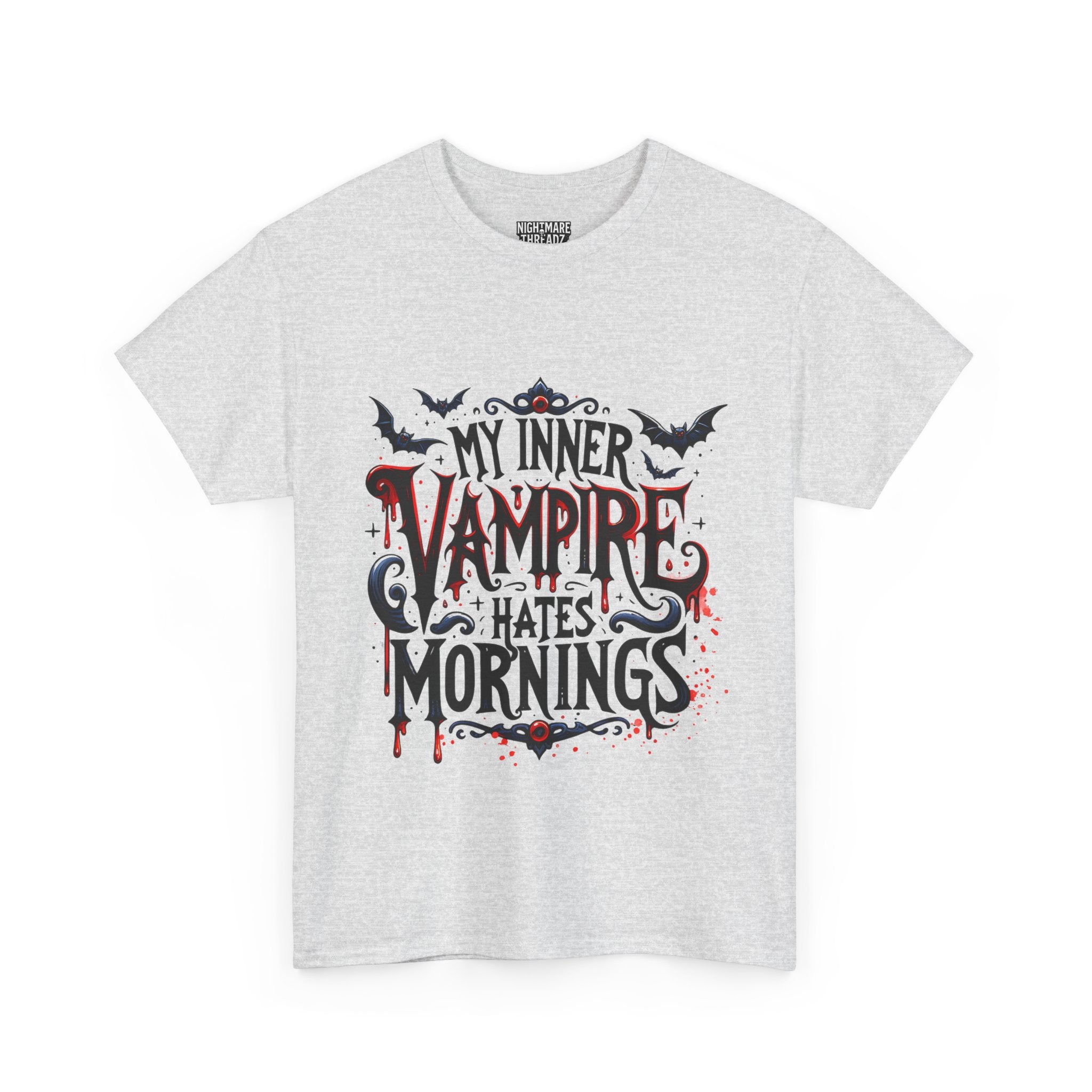 My Inner Vampire Hates Mornings, Tee - Unisex Heavy Cotton Shirt for Halloween, Gifts, Casual Wear, Funny T-Shirt, Vampire Lover Apparel