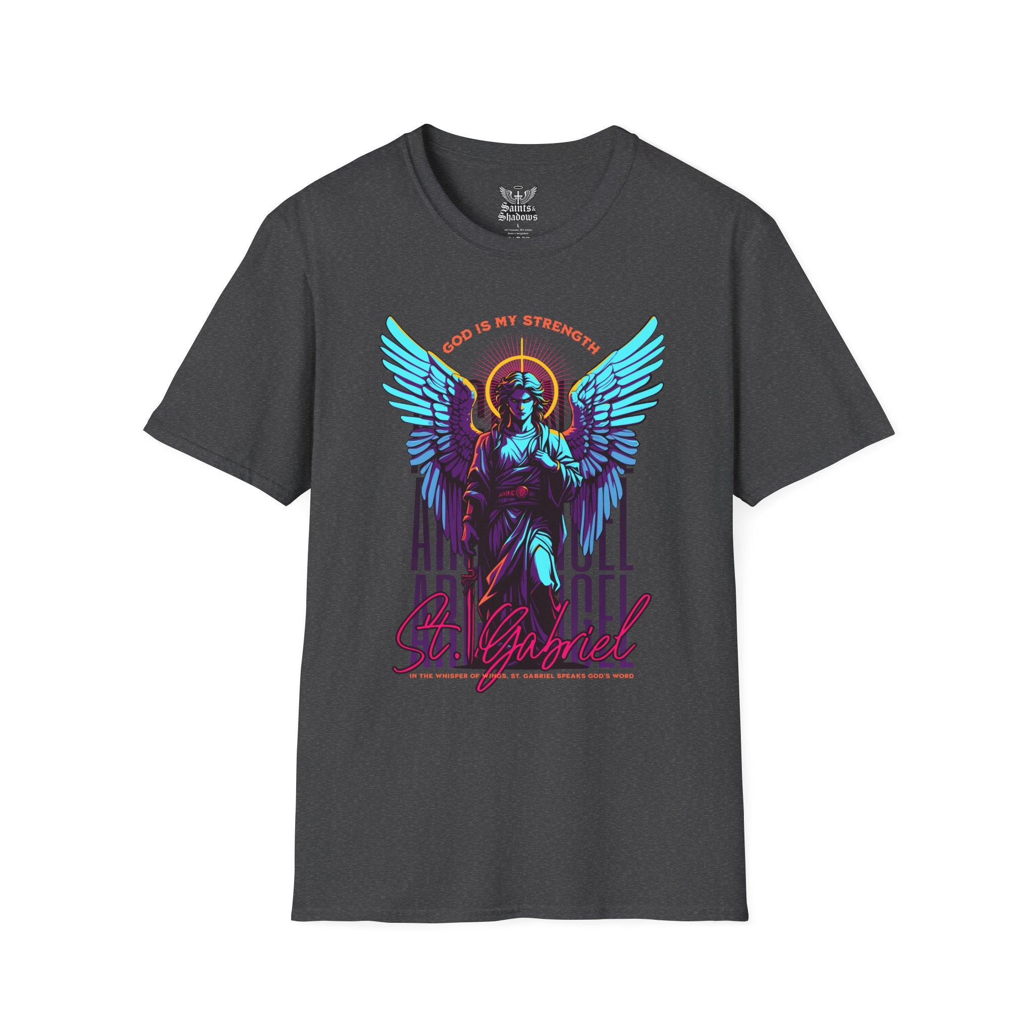 Saints and Shadows - St. Gabriel, Angelic Artwork Unisex Softstyle T-Shirt, Casual Wear