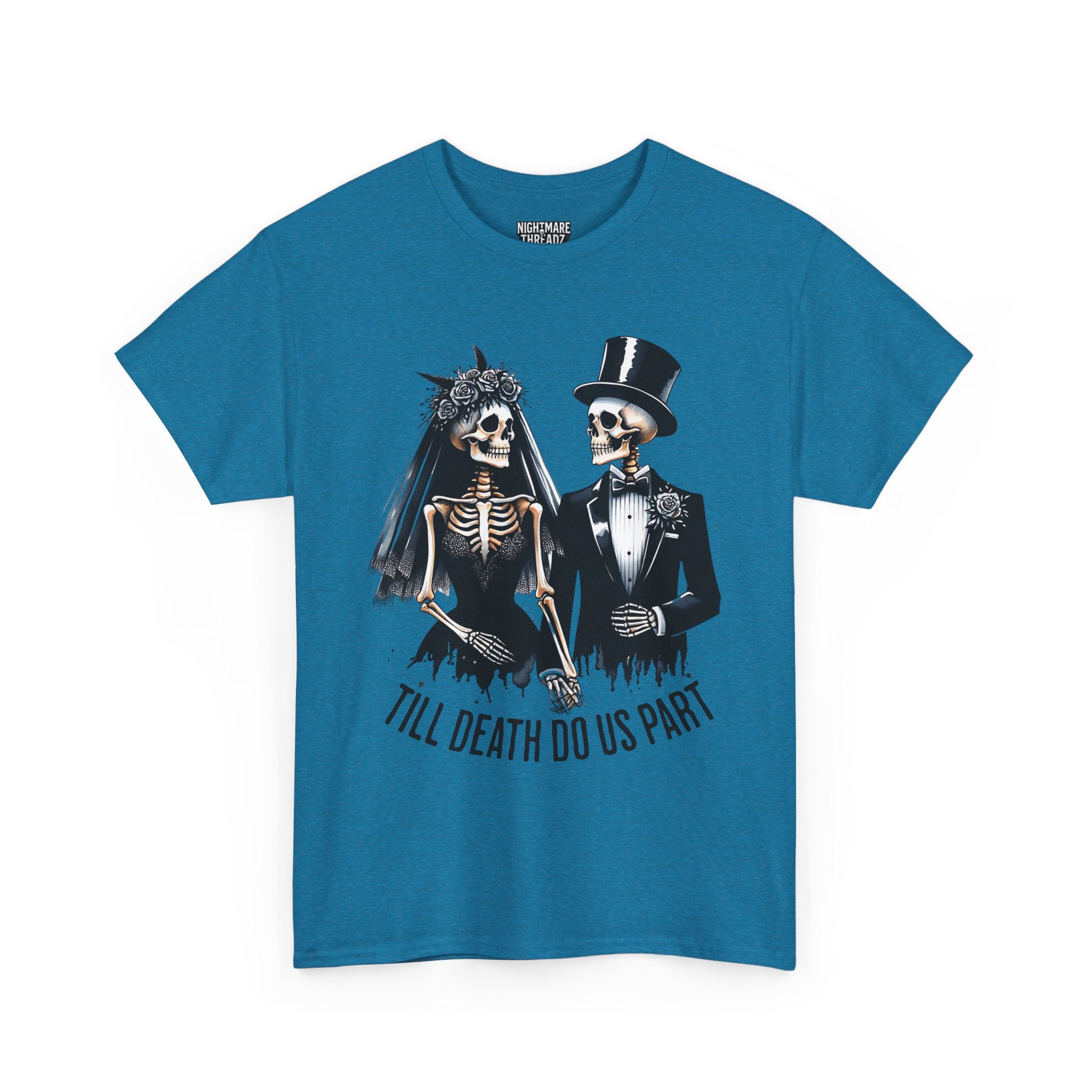 Skeleton Bride and Groom Wedding. Til Death, Tee - Horror Graphic Tee, Unisex Cotton Shirt, Halloween Costume, Horror Movie Gift, Spooky T-Shirt, Horror Fan Apparel