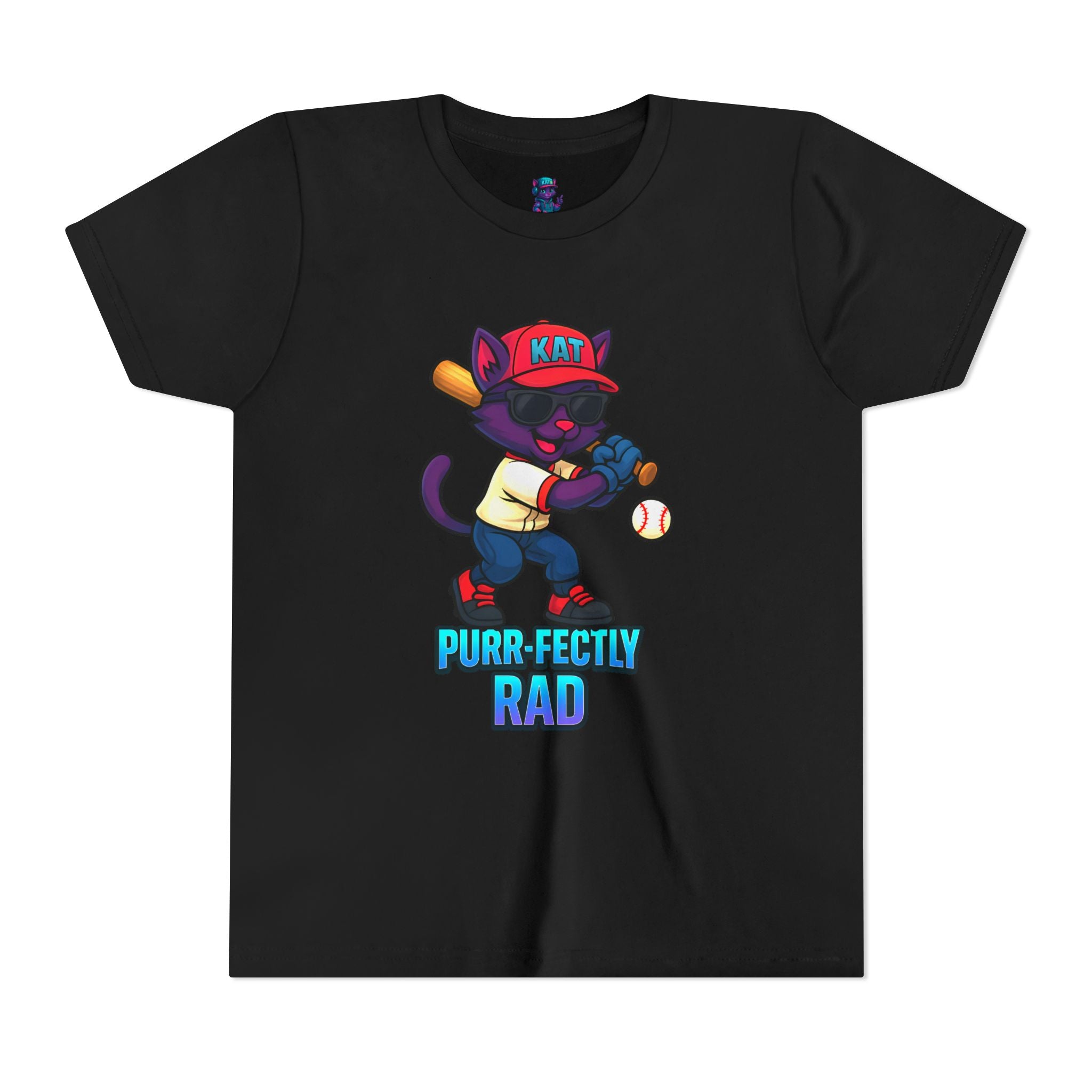 DJ KAT PAWS – Purr-fectly Rad Baseball Youth Tee | Fun Kids Graphic Shirt, Cool Cat Design, Perfect for Birthdays, Playdates & Sports Events