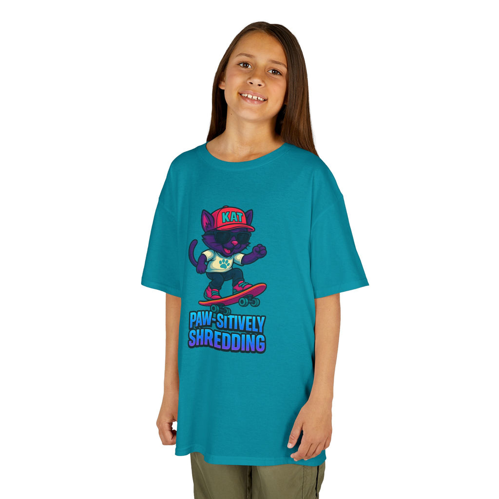 DJ KAT PAWS - Fun Skater Cat Design, Youth Summer T-Shirt, Cool Kids Apparel, Birthday Gift, Trendy Casual Wear