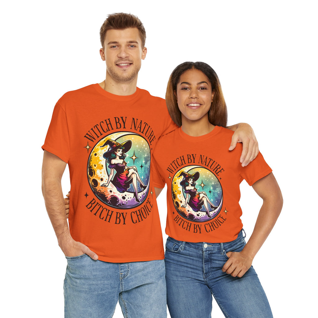 Witchy Cotton Tee - "Witch by Nature, Bitch by Choice" | Unisex Tee for Spooky Season, Boho Fashion, Festival Wear, Gift for Witches