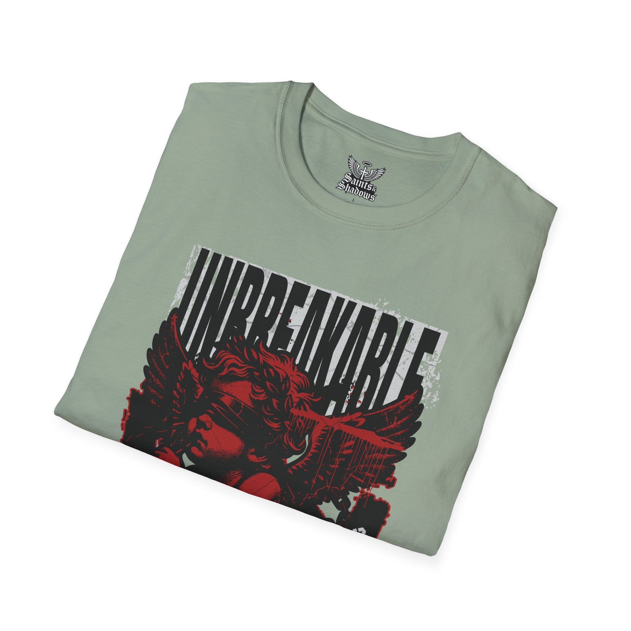 Saints and Shadows - Unbreakabe Strength, Angelic Artwork Unisex Softstyle T-Shirt, Casual Wear