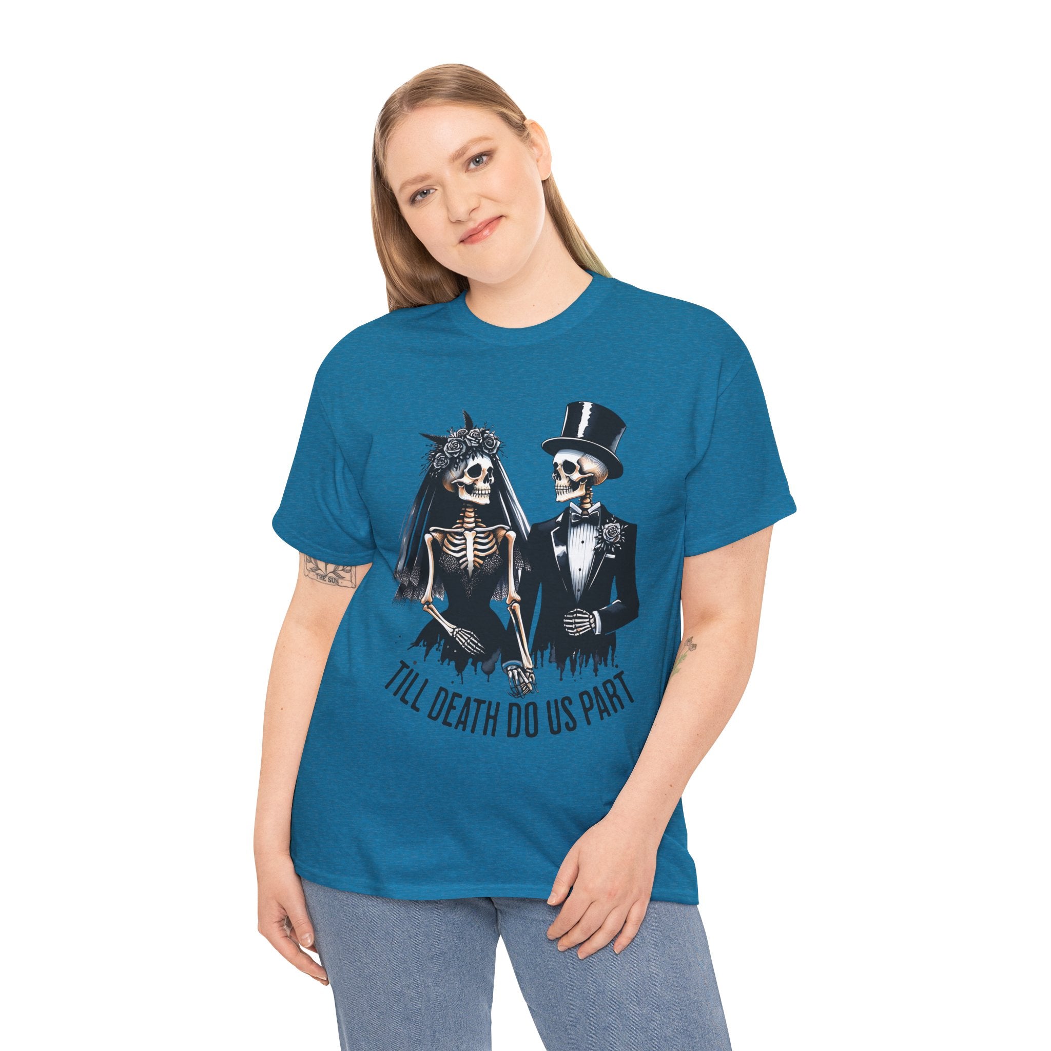 Skeleton Bride and Groom Wedding. Til Death, Tee - Horror Graphic Tee, Unisex Cotton Shirt, Halloween Costume, Horror Movie Gift, Spooky T-Shirt, Horror Fan Apparel
