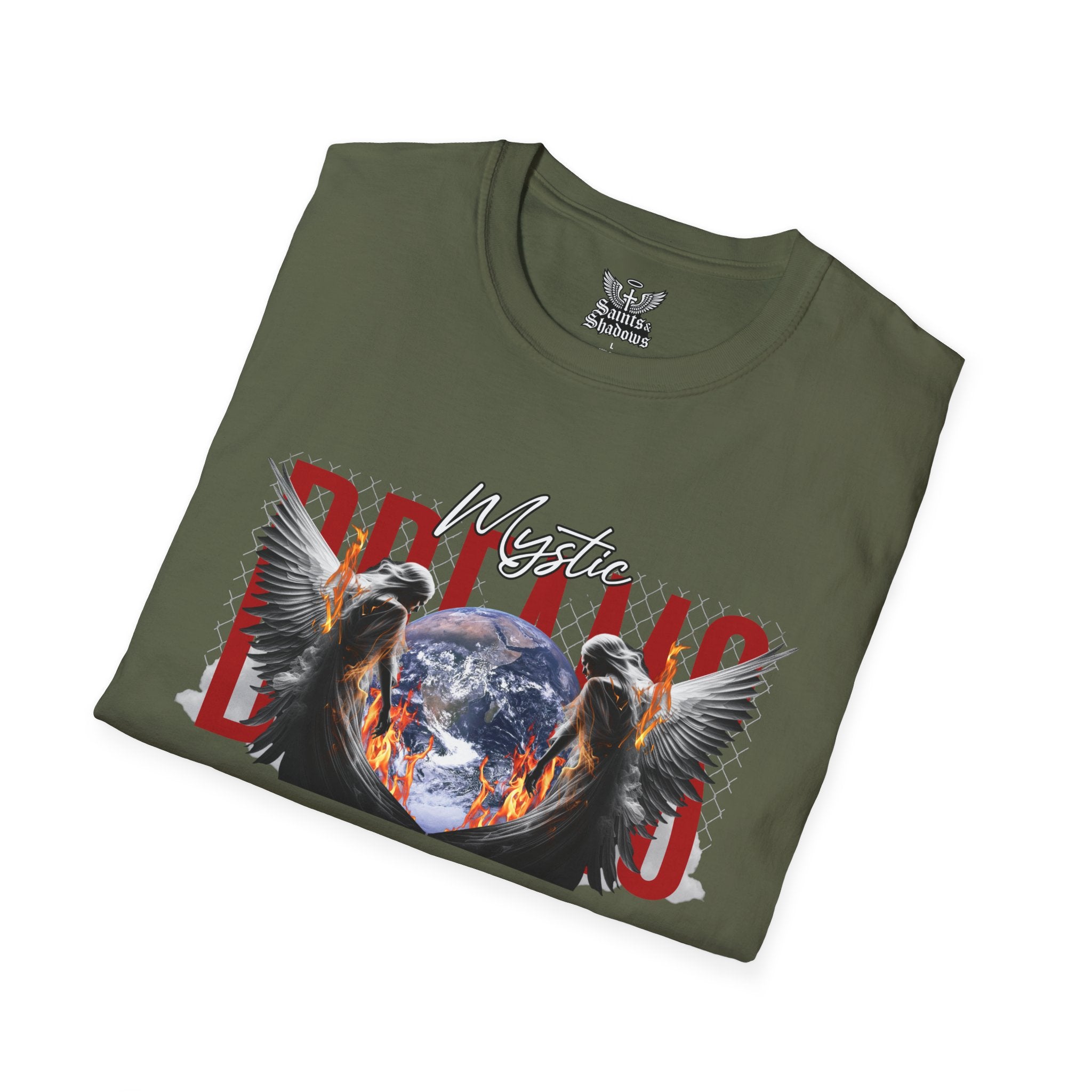 Saints and Shadows - Mystic Wings, Angelic Artwork Unisex Softstyle T-Shirt, Casual Wear