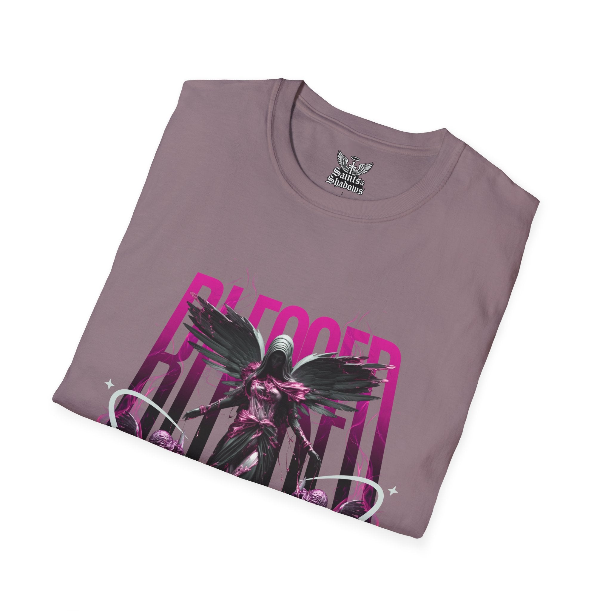 Saints and Shadows - Bleeded Art, Angelic Artwork Unisex Softstyle T-Shirt, Casual Wear