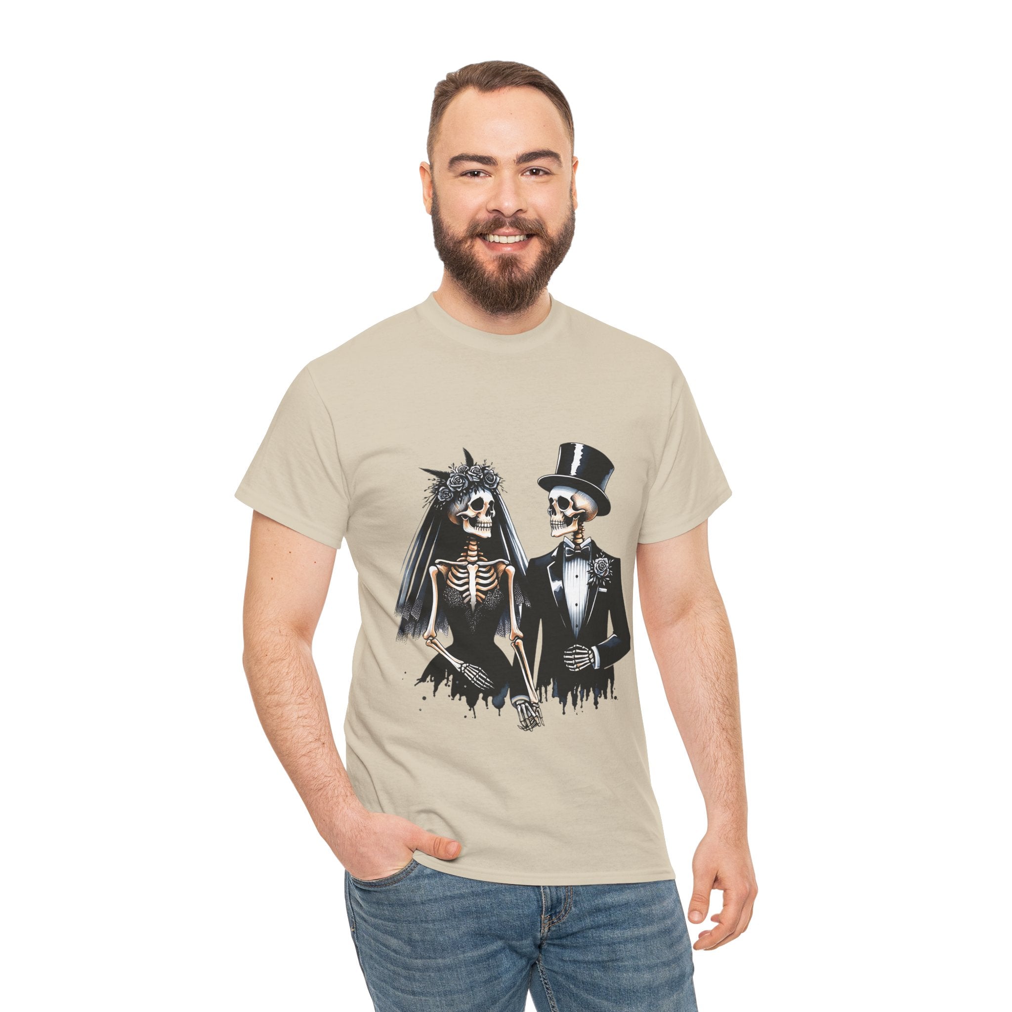 Skeleton Bride and Groom Wedding Tee - Horror Graphic Tee, Unisex Cotton Shirt, Halloween Costume, Horror Movie Gift, Spooky T-Shirt, Horror Fan Apparel