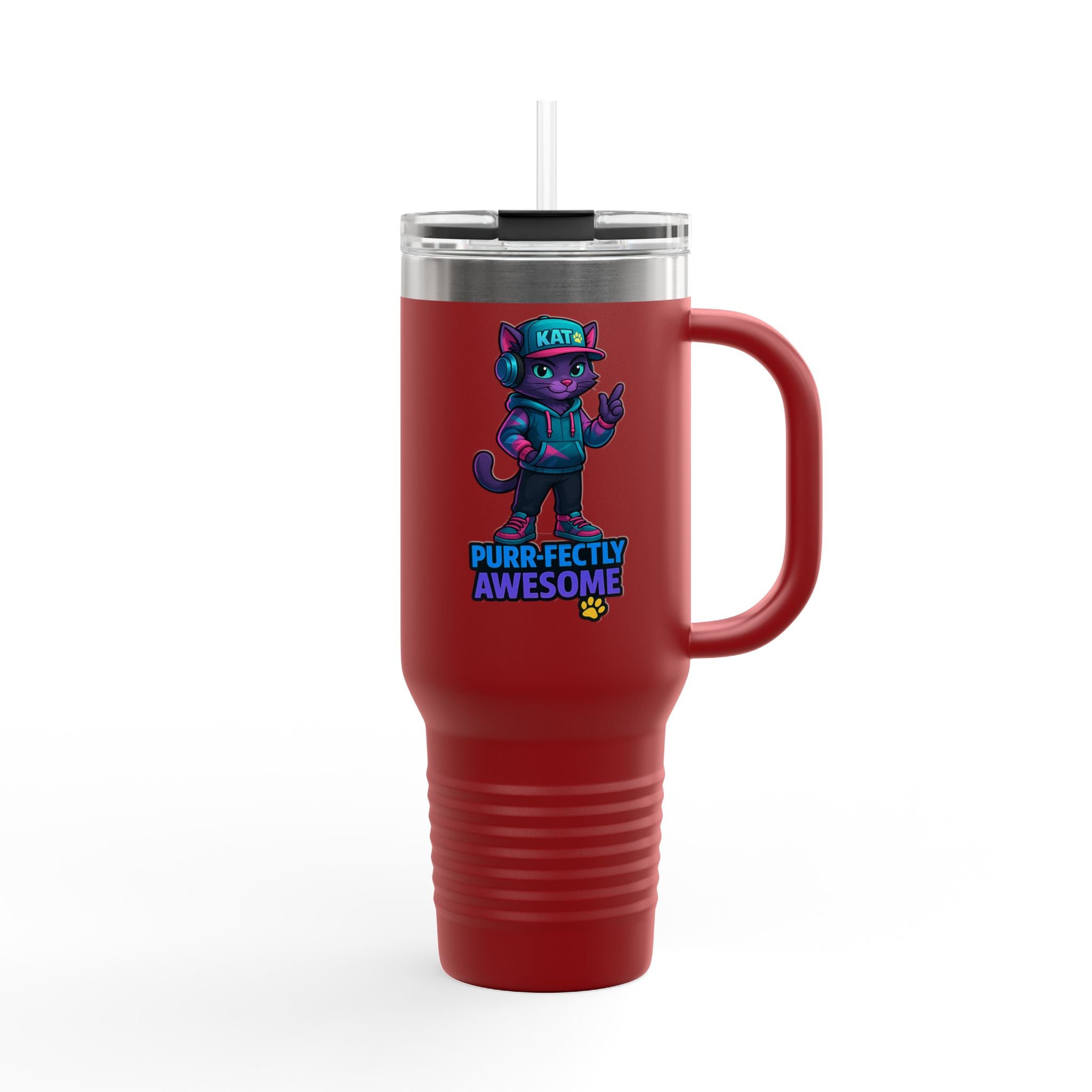 DJ KAT PAWS Purr-fectly Awesome | Travel Mug  - for Cat Lovers, 40oz Insulated Tumbler, Perfect for Road Trips, Gifts for Pet Owners.