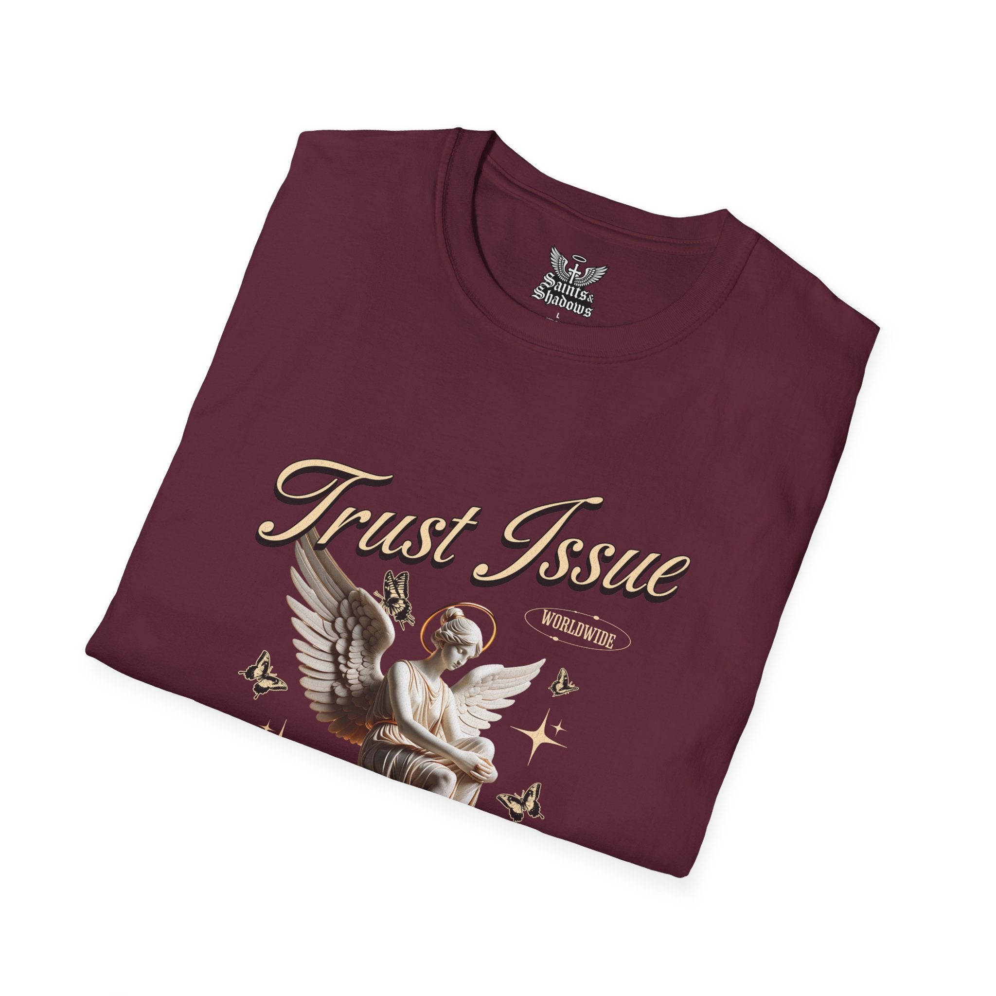 Saints and Shadows - Trust Issue, Angelic Artwork Unisex Softstyle T-Shirt, Casual Wear