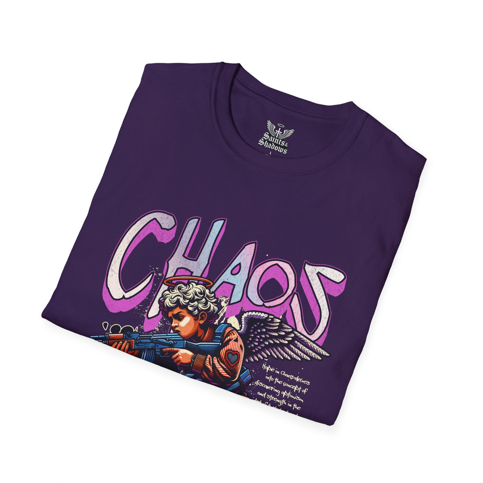 Saints and Shadows - Chaos, Angelic Artwork Unisex Softstyle T-Shirt, Casual Wear