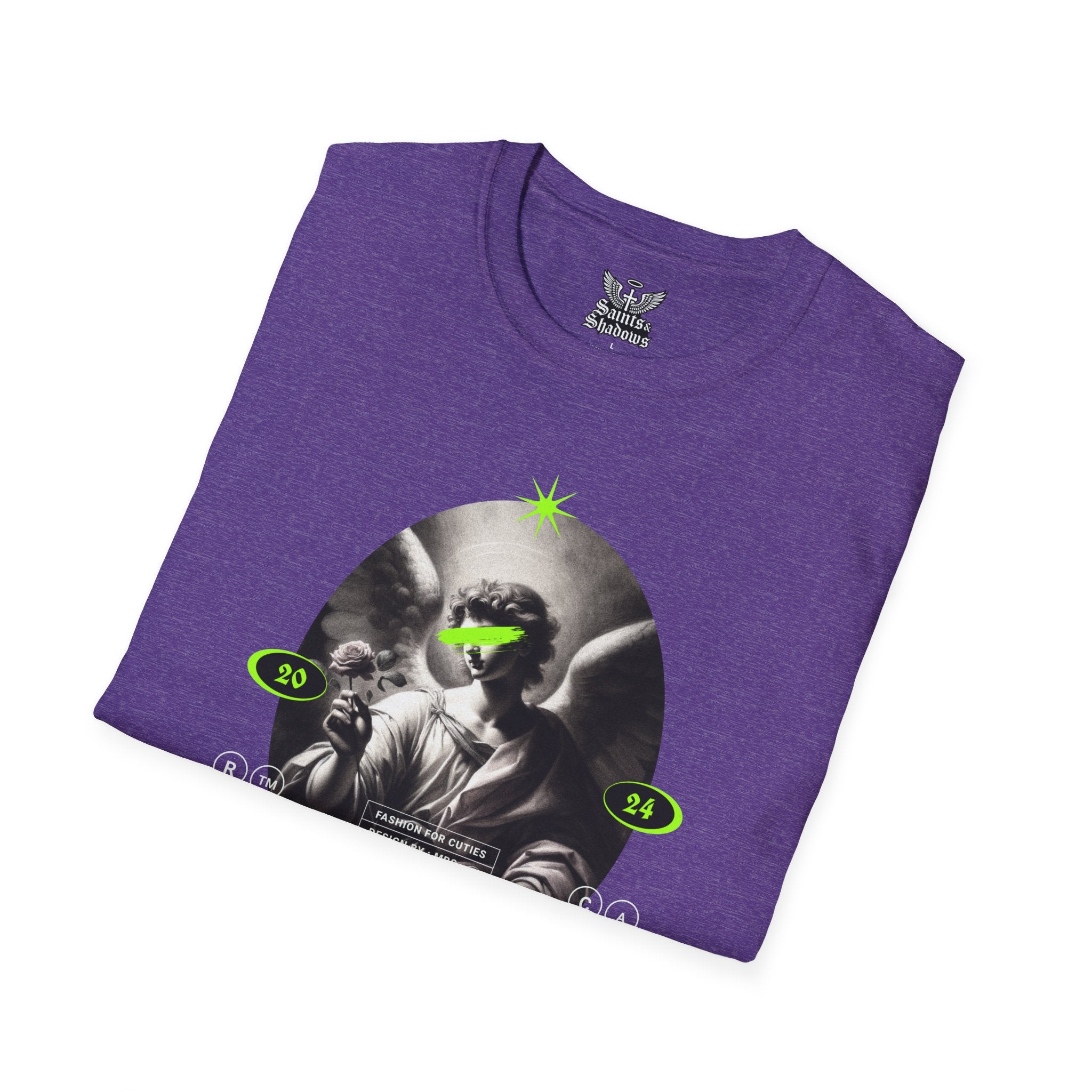 Saints and Shadows - Panoramic Portrayal, Angelic Artwork Unisex Softstyle T-Shirt, Casual Wear