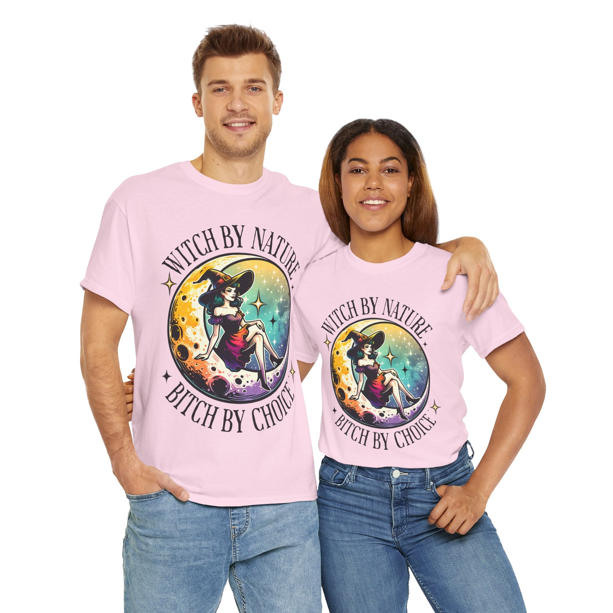 Witchy Cotton Tee - "Witch by Nature, Bitch by Choice" | Unisex Tee for Spooky Season, Boho Fashion, Festival Wear, Gift for Witches