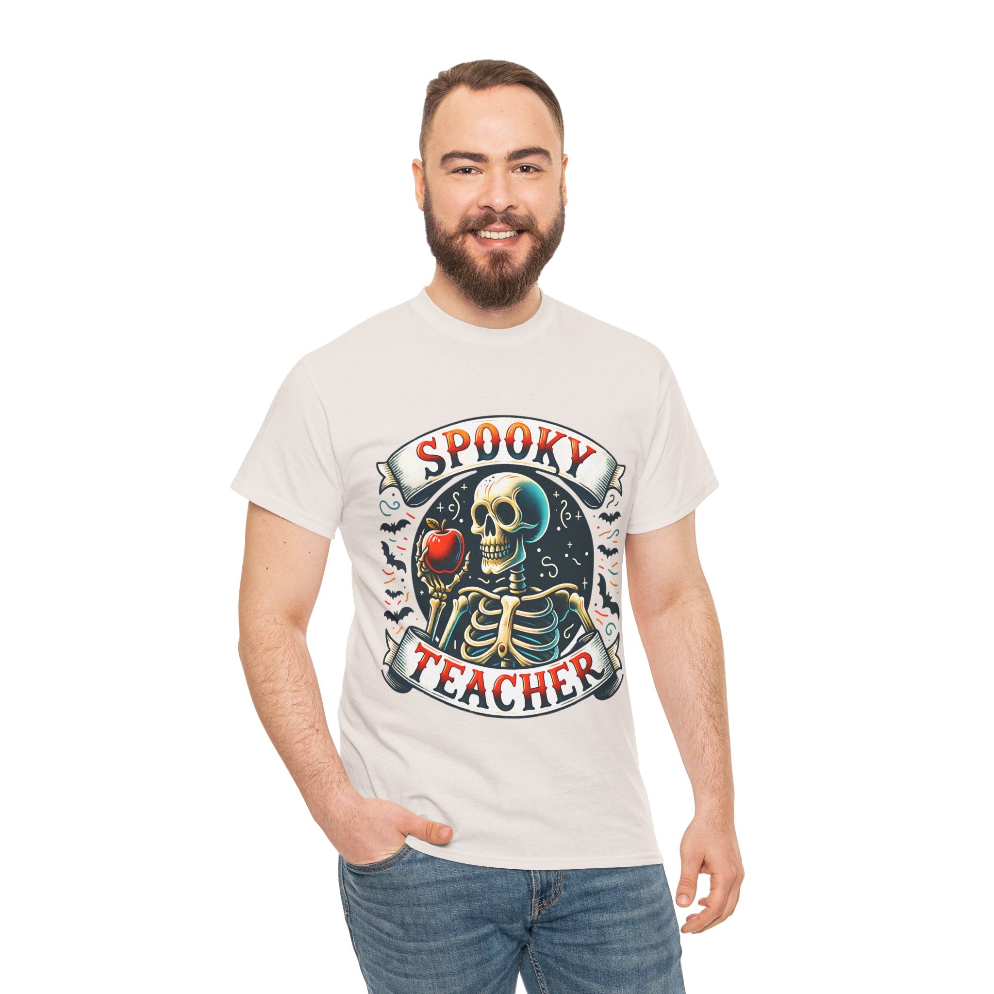 Spooky Teacher Tee, Halloween Shirt, Unisex Cotton T-Shirt, Funny Teacher Gift, Skeleton Design, Fall Apparel