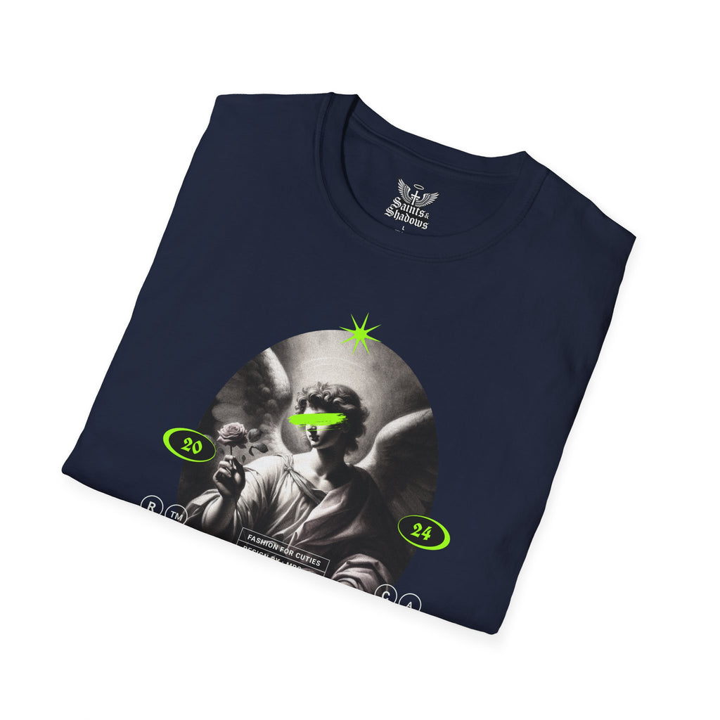 Saints and Shadows - Panoramic Portrayal, Angelic Artwork Unisex Softstyle T-Shirt, Casual Wear