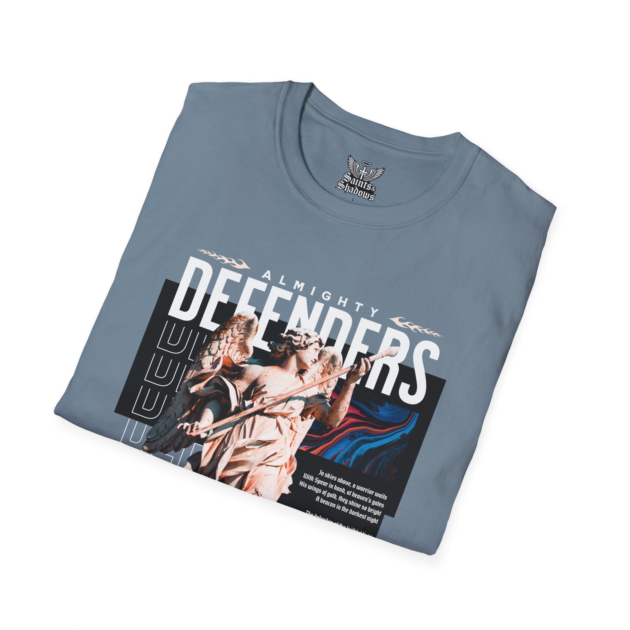 Saints and Shadows - Almighty Defenders, Angelic Artwork Unisex Softstyle T-Shirt, Casual Wear