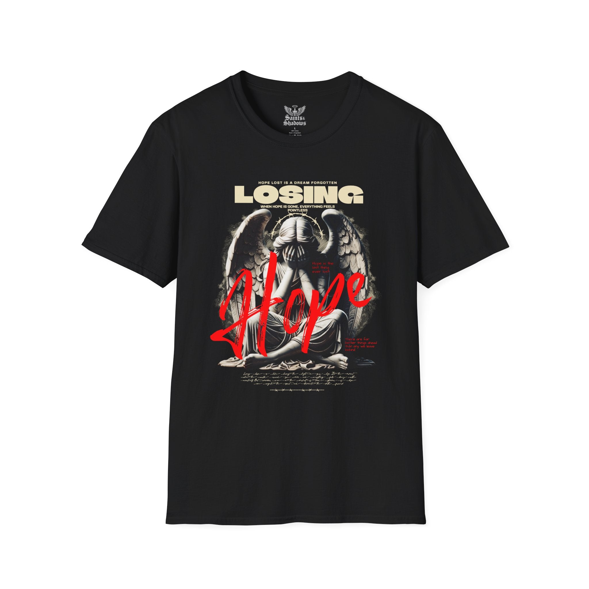 Saints and Shadows - Losing Hope, Angelic Artwork Unisex Softstyle T-Shirt, Casual Wear