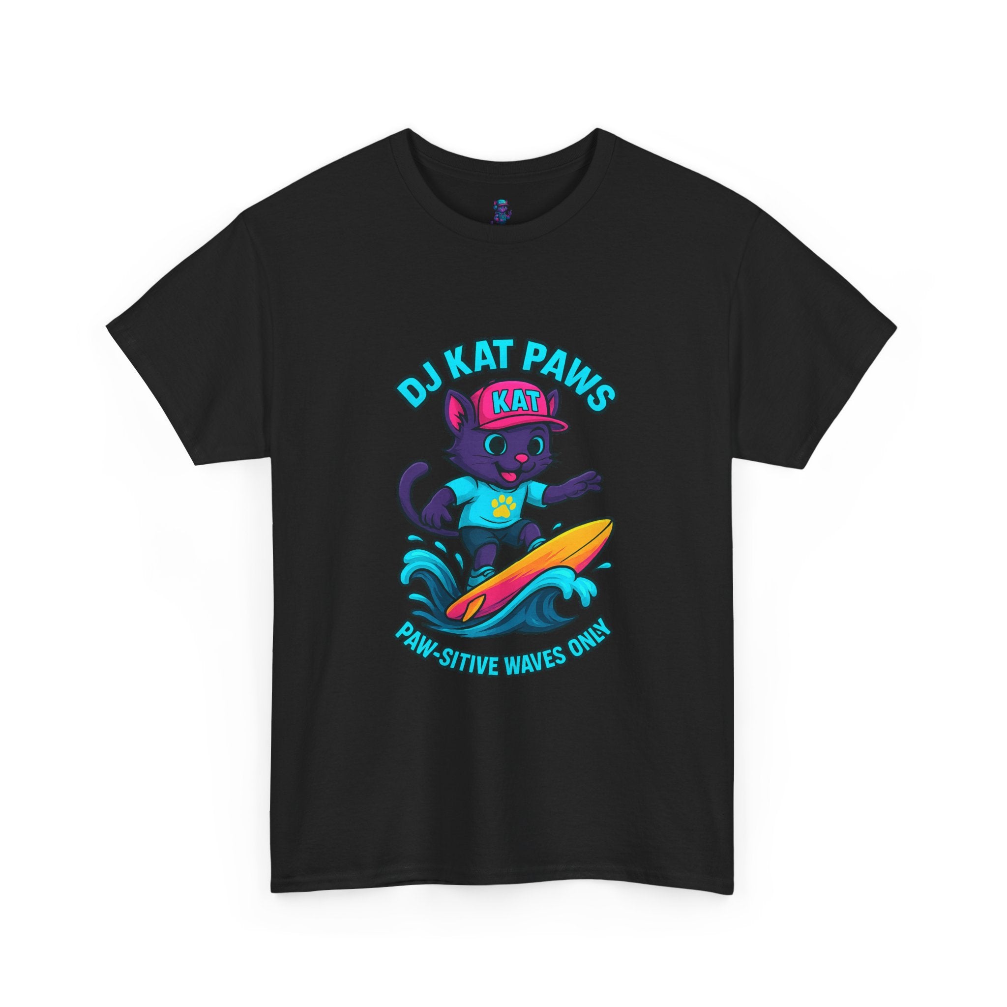 DJ KAT PAWS Surfing Fun T-Shirt | Stay Cool, Have Fun, Play Safe, Be You! | Fun Summer Tee, Gift for Cat Lovers, Beach Vibes