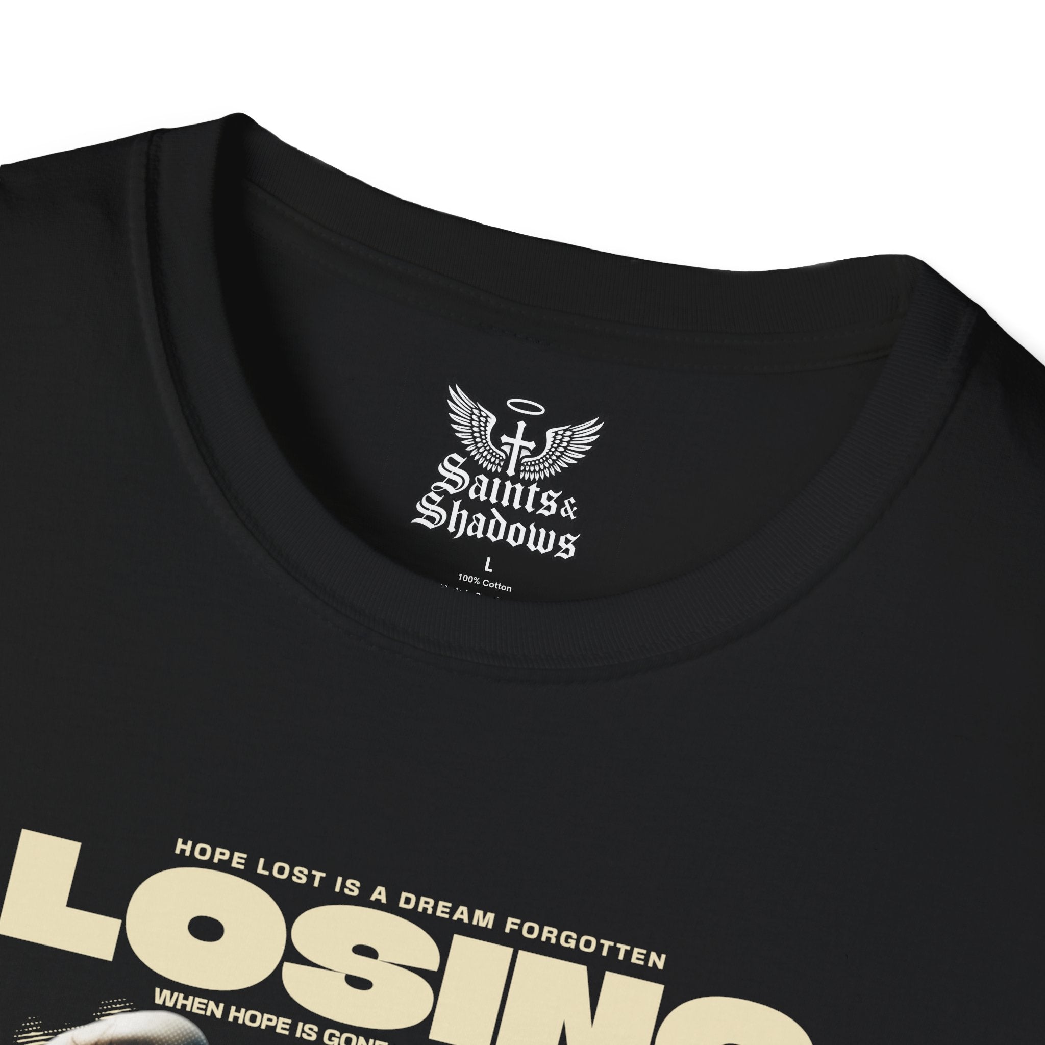 Saints and Shadows - Losing Hope, Angelic Artwork Unisex Softstyle T-Shirt, Casual Wear