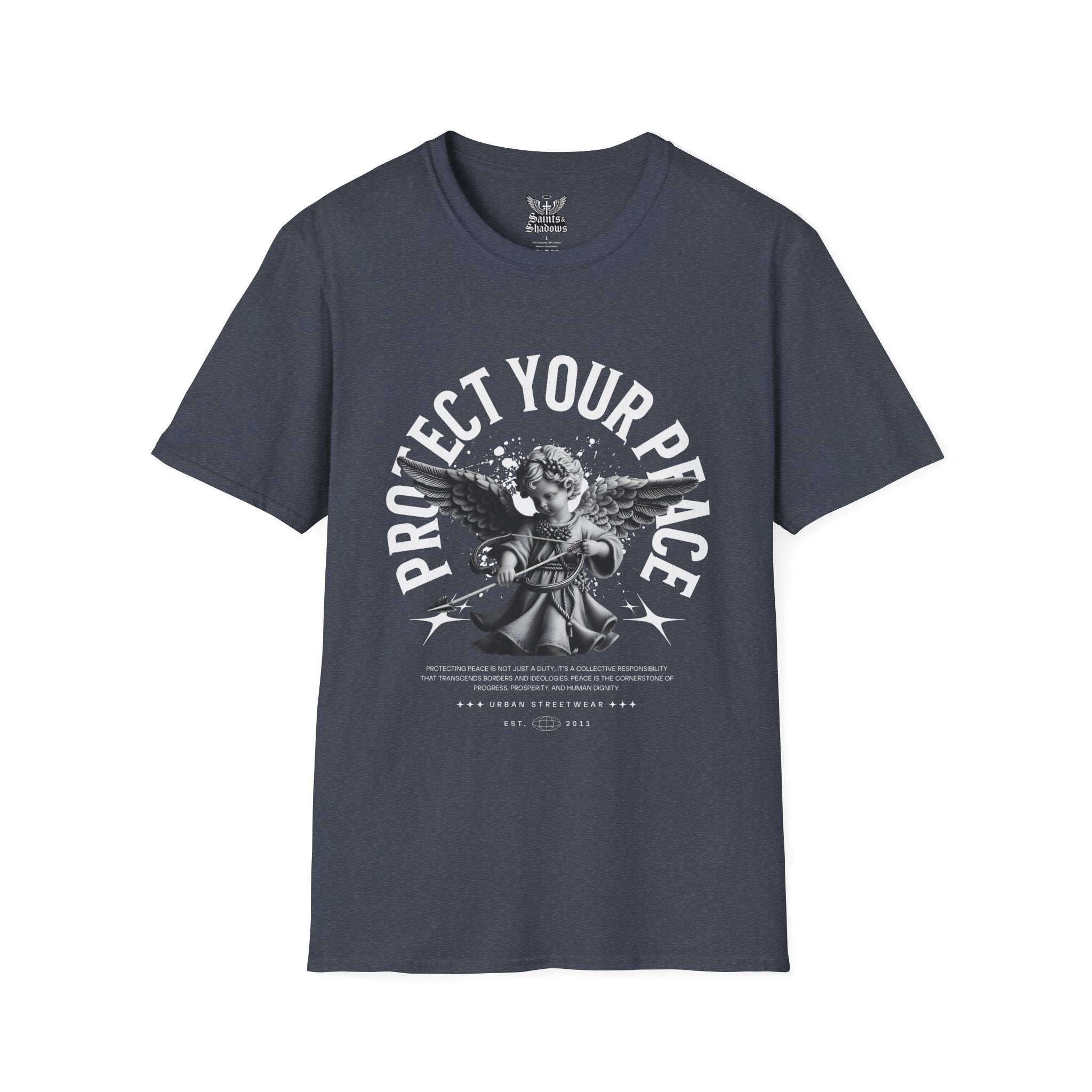 Saints and Shadows - Protect Your Peace, Angelic Artwork Unisex Softstyle T-Shirt, Casual Wear