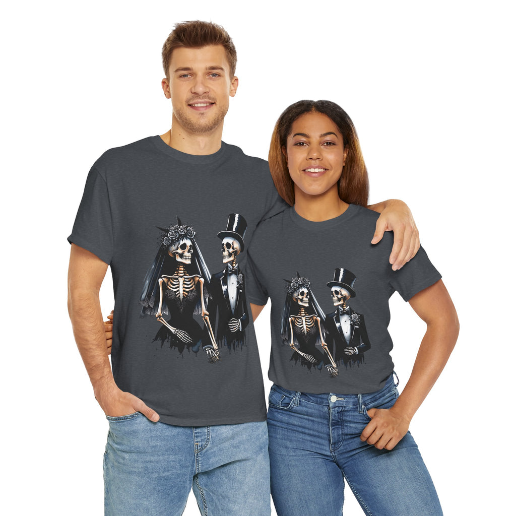 Skeleton Bride and Groom Wedding Tee - Horror Graphic Tee, Unisex Cotton Shirt, Halloween Costume, Horror Movie Gift, Spooky T-Shirt, Horror Fan Apparel