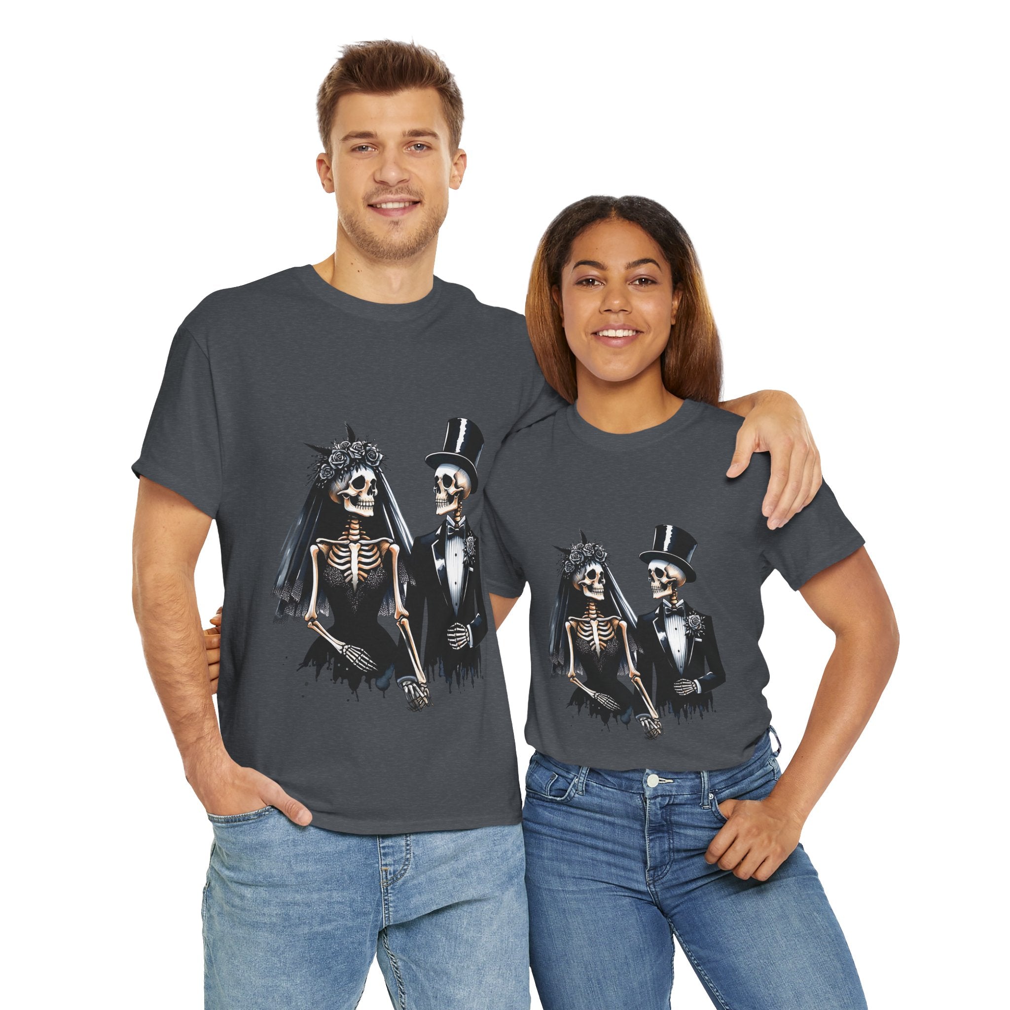 Skeleton Bride and Groom Wedding Tee - Horror Graphic Tee, Unisex Cotton Shirt, Halloween Costume, Horror Movie Gift, Spooky T-Shirt, Horror Fan Apparel