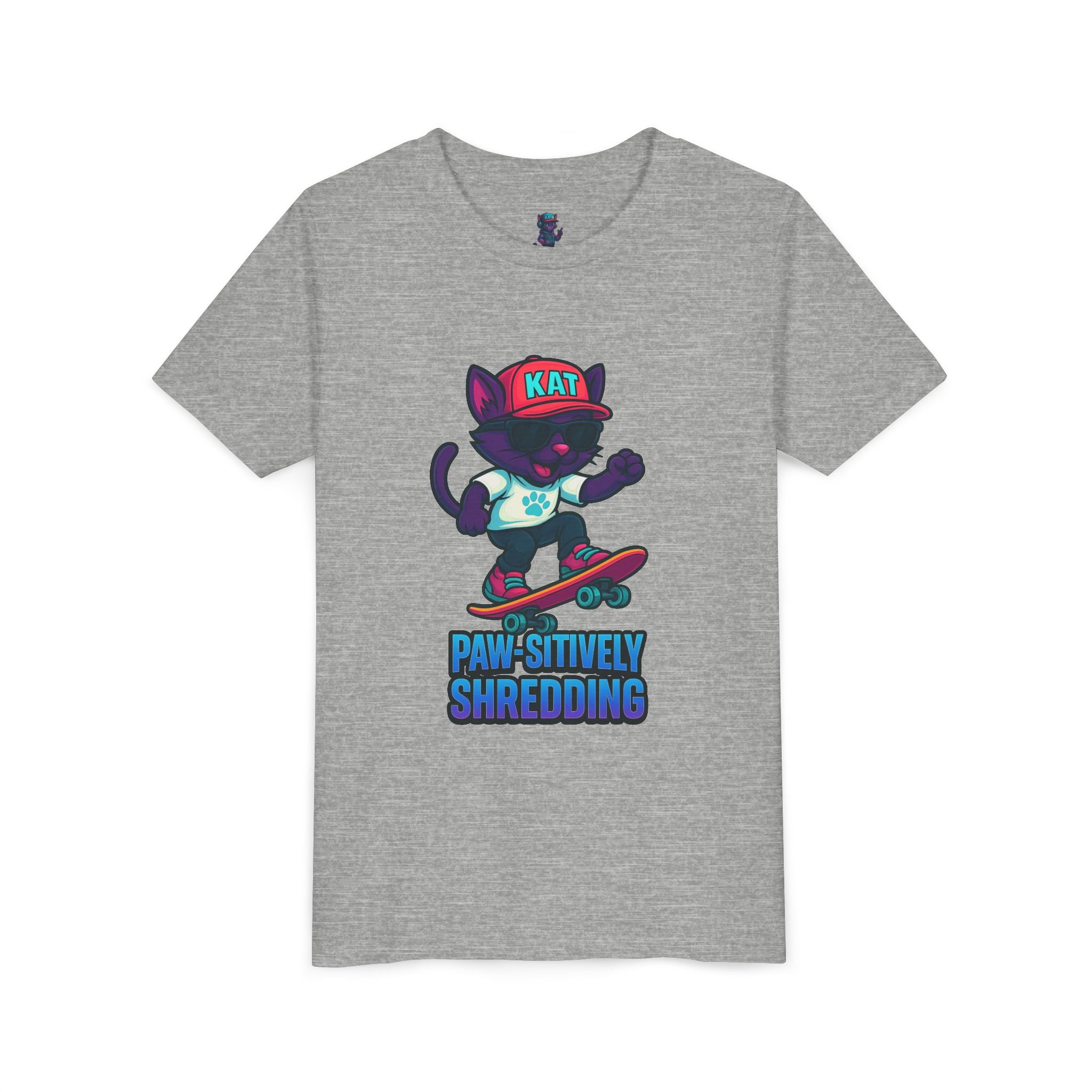 DJ KAT PAWS Paw-sitively Shredding, Skateboarding Youth Tee | Fun Summer Shirt, Motivational Kids T-Shirt, Birthday Gift for Boys & Girls