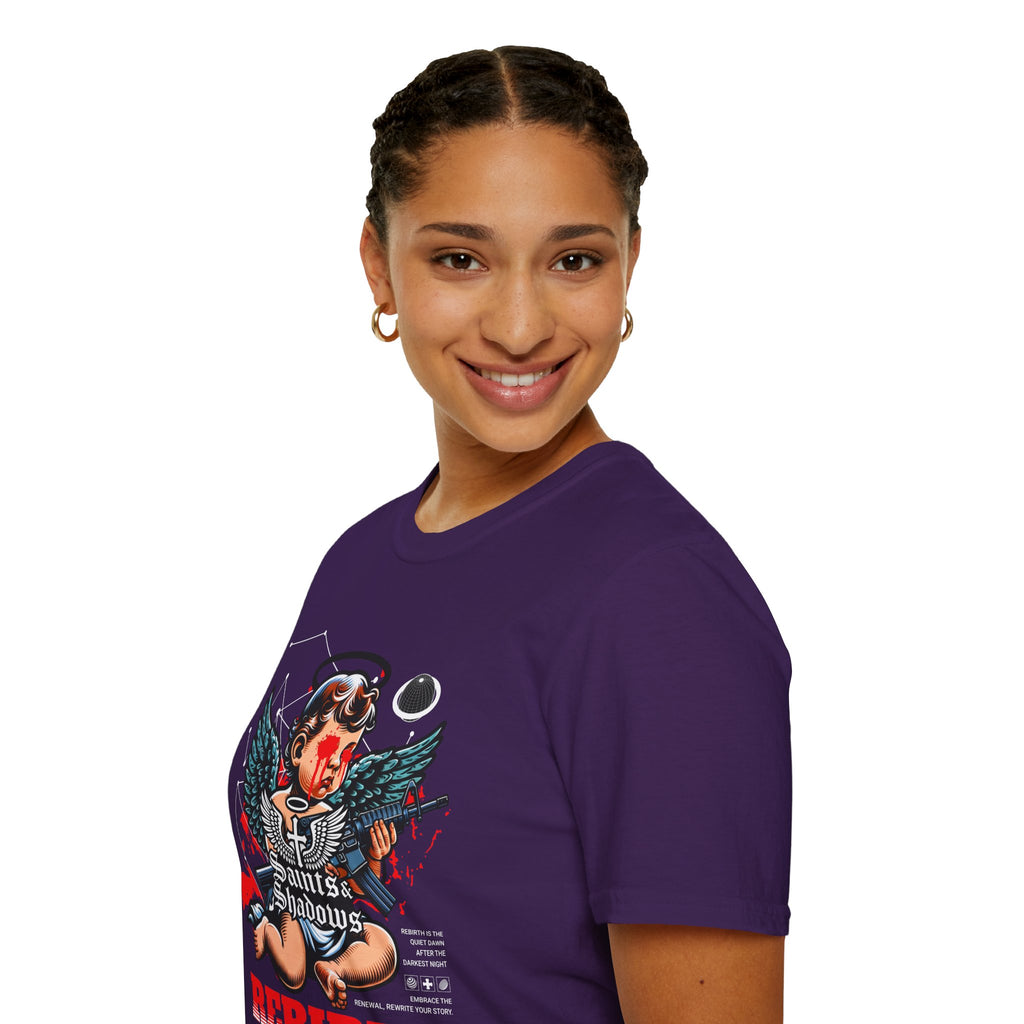 Saints and Shadows - Rebirth, Angelic Artwork Unisex Softstyle T-Shirt, Casual Wear