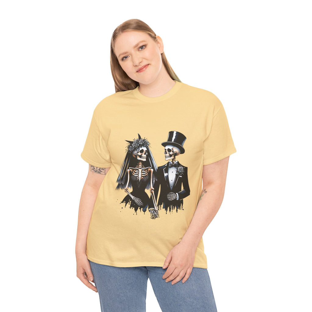 Skeleton Bride and Groom Wedding Tee - Horror Graphic Tee, Unisex Cotton Shirt, Halloween Costume, Horror Movie Gift, Spooky T-Shirt, Horror Fan Apparel