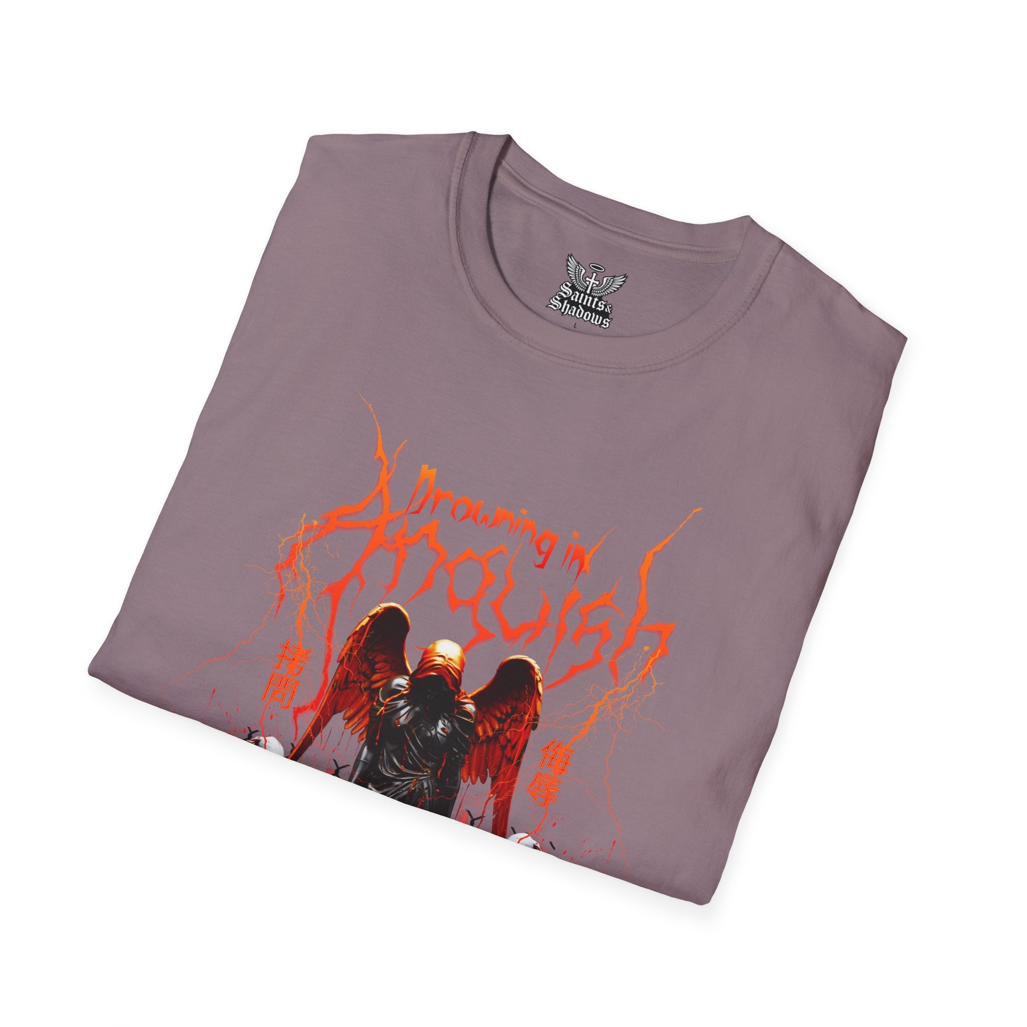 Saints and Shadows -Drowning In Anguish, Angelic Artwork Unisex Softstyle T-Shirt, Casual Wear