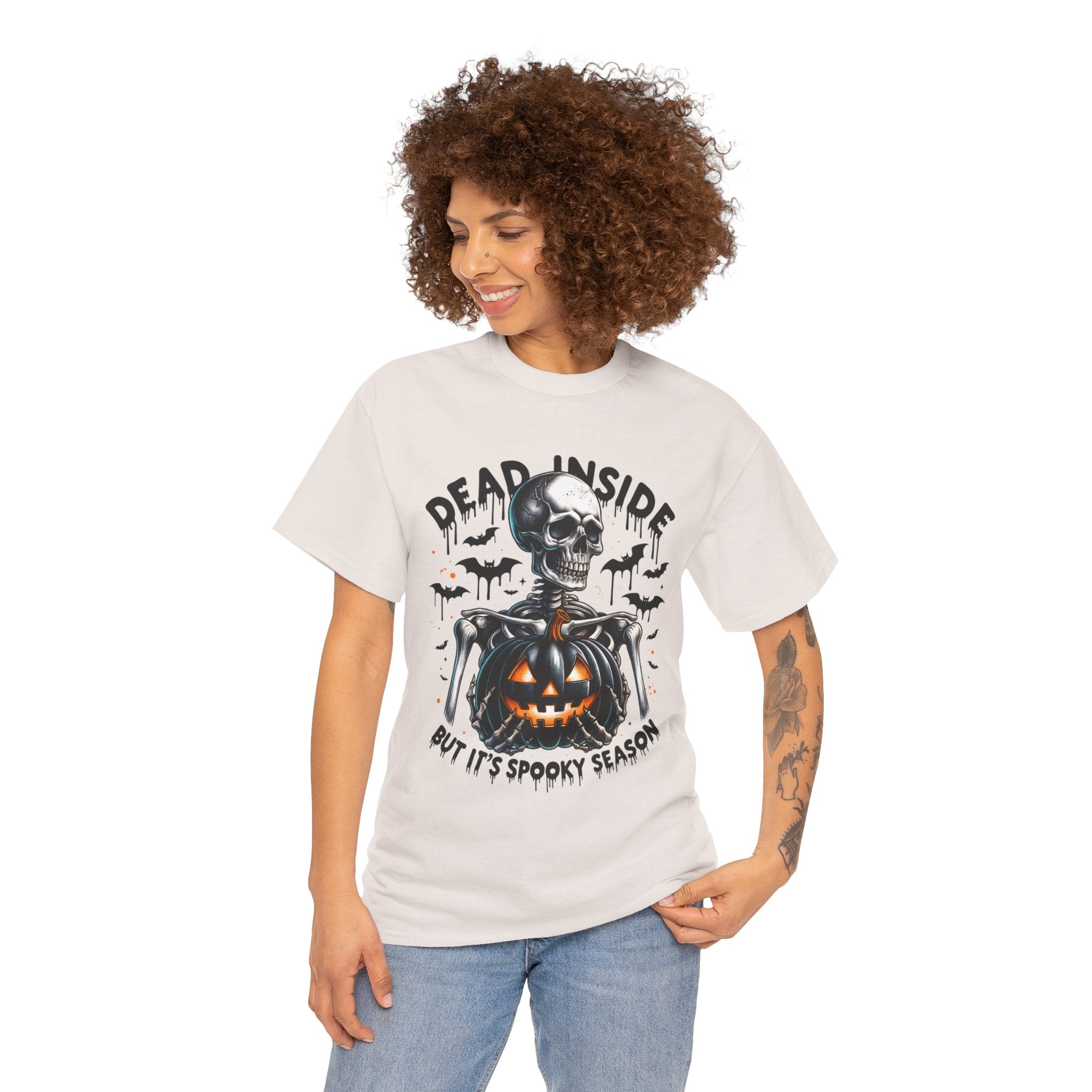 Dead Inside, Spooky Season Tee, Unisex Heavy Cotton T-Shirt, Halloween Shirt, Fun Casual Wear, Graphic Tee, Gift for Halloween Lovers