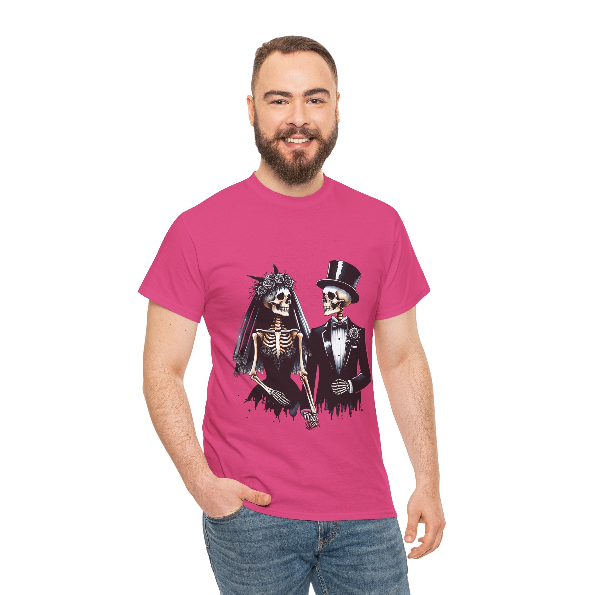 Skeleton Bride and Groom Wedding Tee - Horror Graphic Tee, Unisex Cotton Shirt, Halloween Costume, Horror Movie Gift, Spooky T-Shirt, Horror Fan Apparel