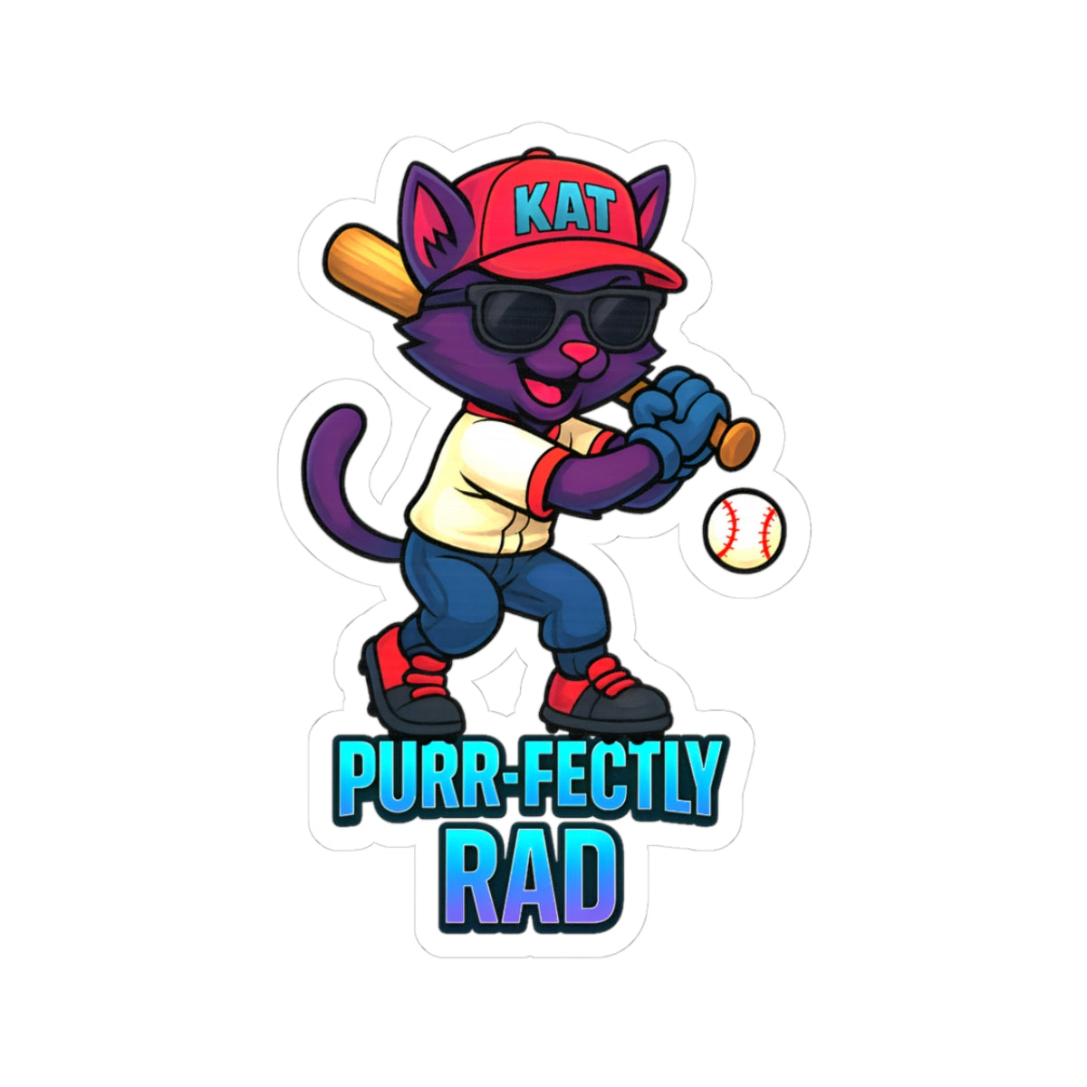 DJ KAT PAWS – Purr-fectly Rad | Cat-Themed Kiss-Cut Stickers, Laptop Decals for Cat Lovers, Fun Gift for Baseball Fans & Wall Decor