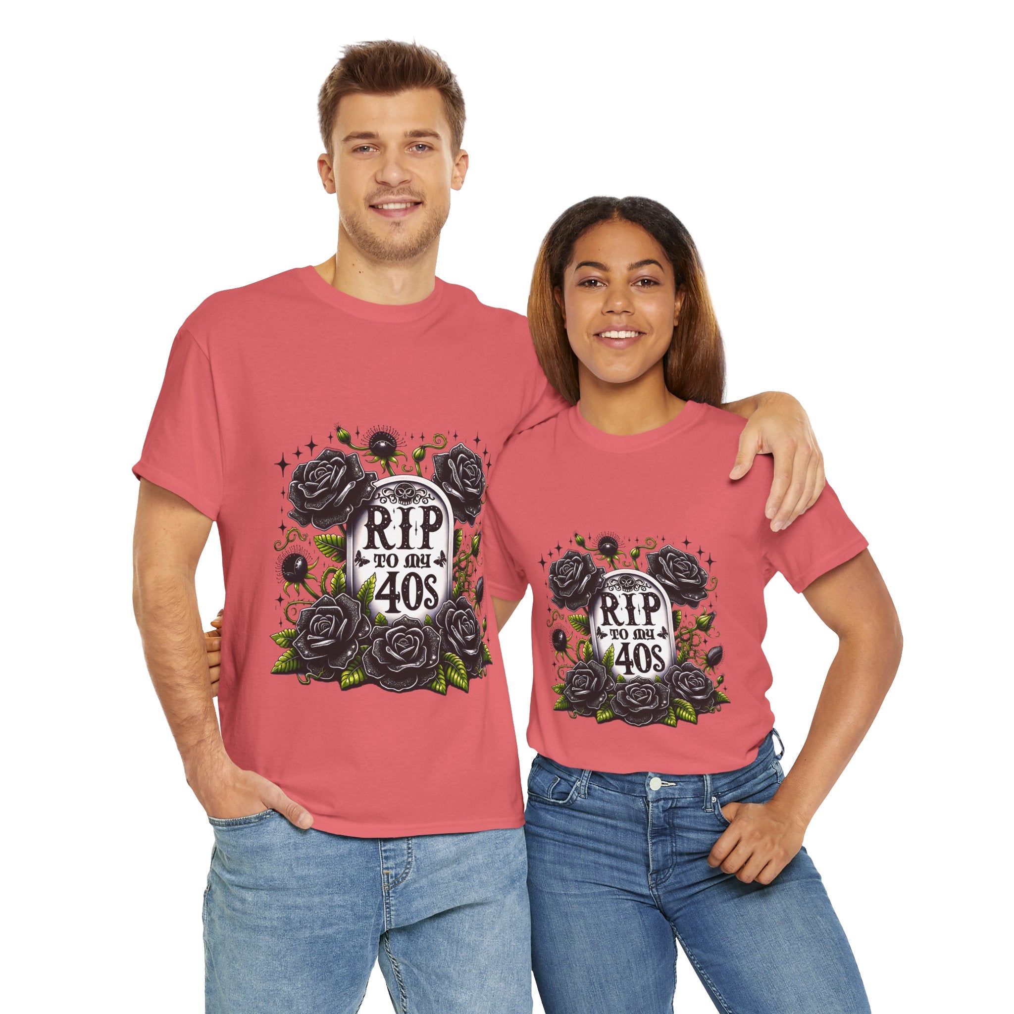 RIP to My 40s Tee, Heavy, Unisex Graphic Shirt, Birthday Gift, Casual Wear, Vintage Style, Floral Design T-shirt