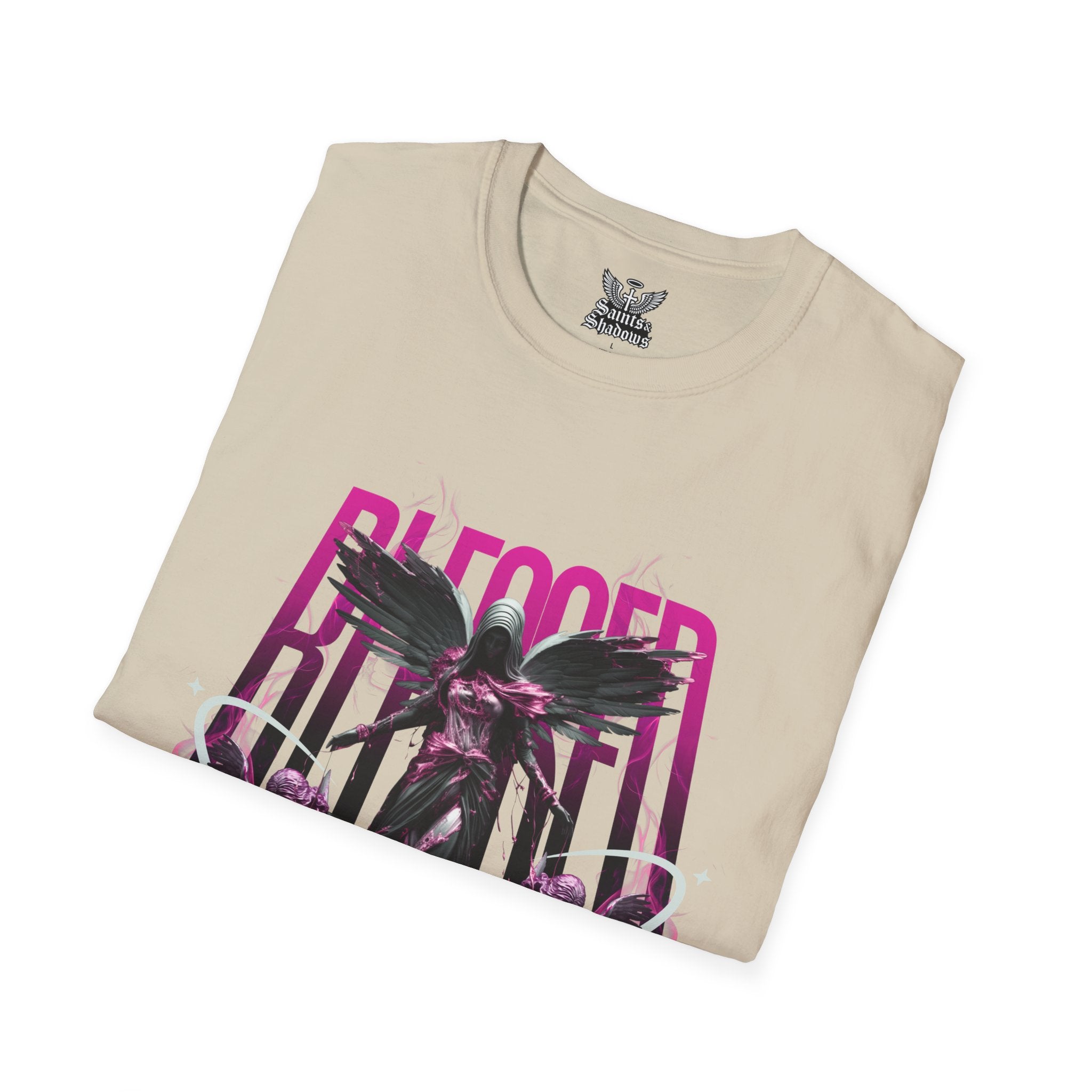Saints and Shadows - Bleeded Art, Angelic Artwork Unisex Softstyle T-Shirt, Casual Wear