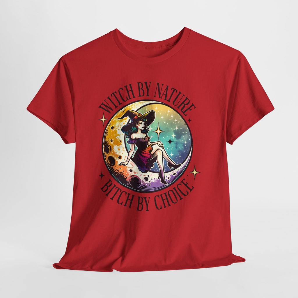 Witchy Cotton Tee - "Witch by Nature, Bitch by Choice" | Unisex Tee for Spooky Season, Boho Fashion, Festival Wear, Gift for Witches