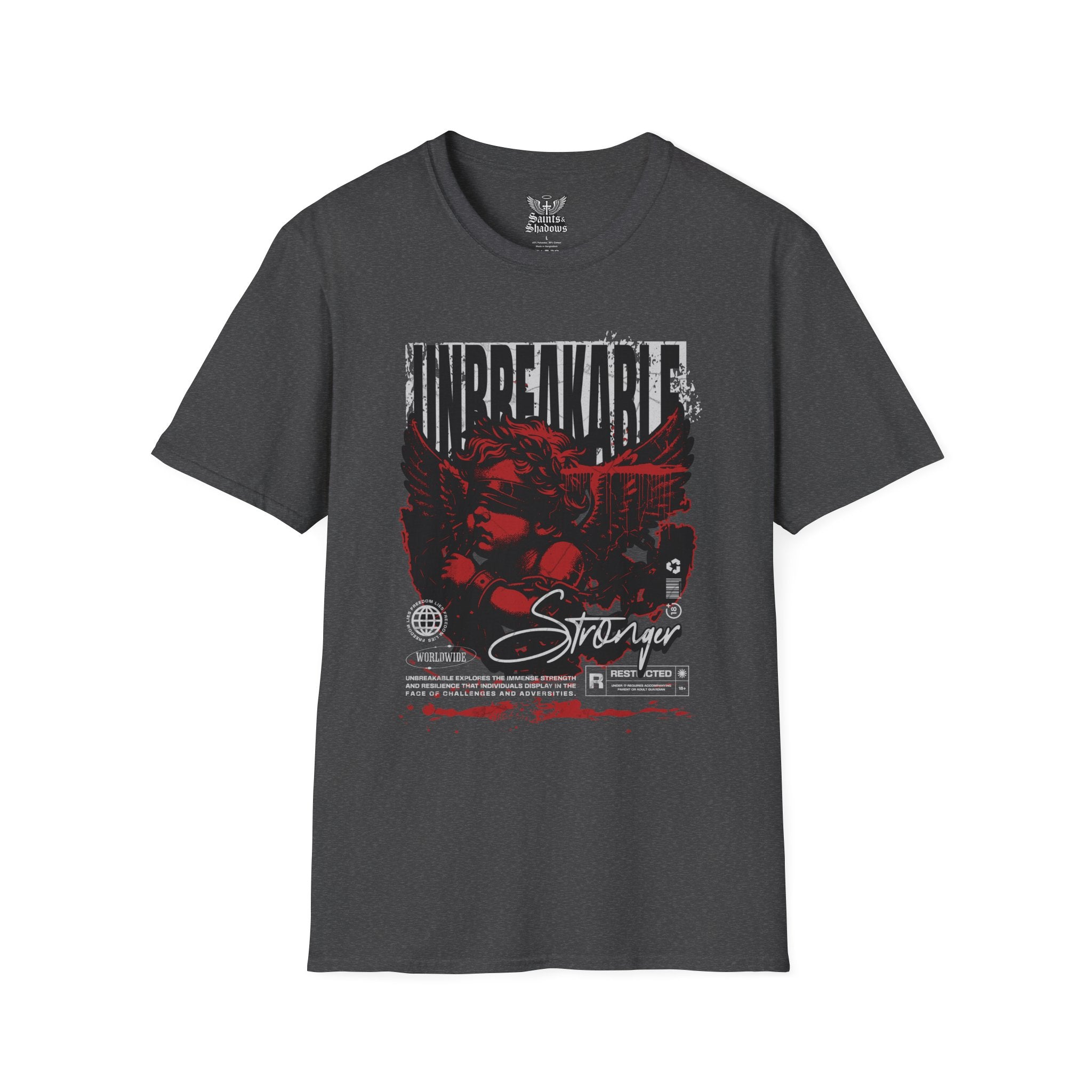 Saints and Shadows - Unbreakabe Strength, Angelic Artwork Unisex Softstyle T-Shirt, Casual Wear