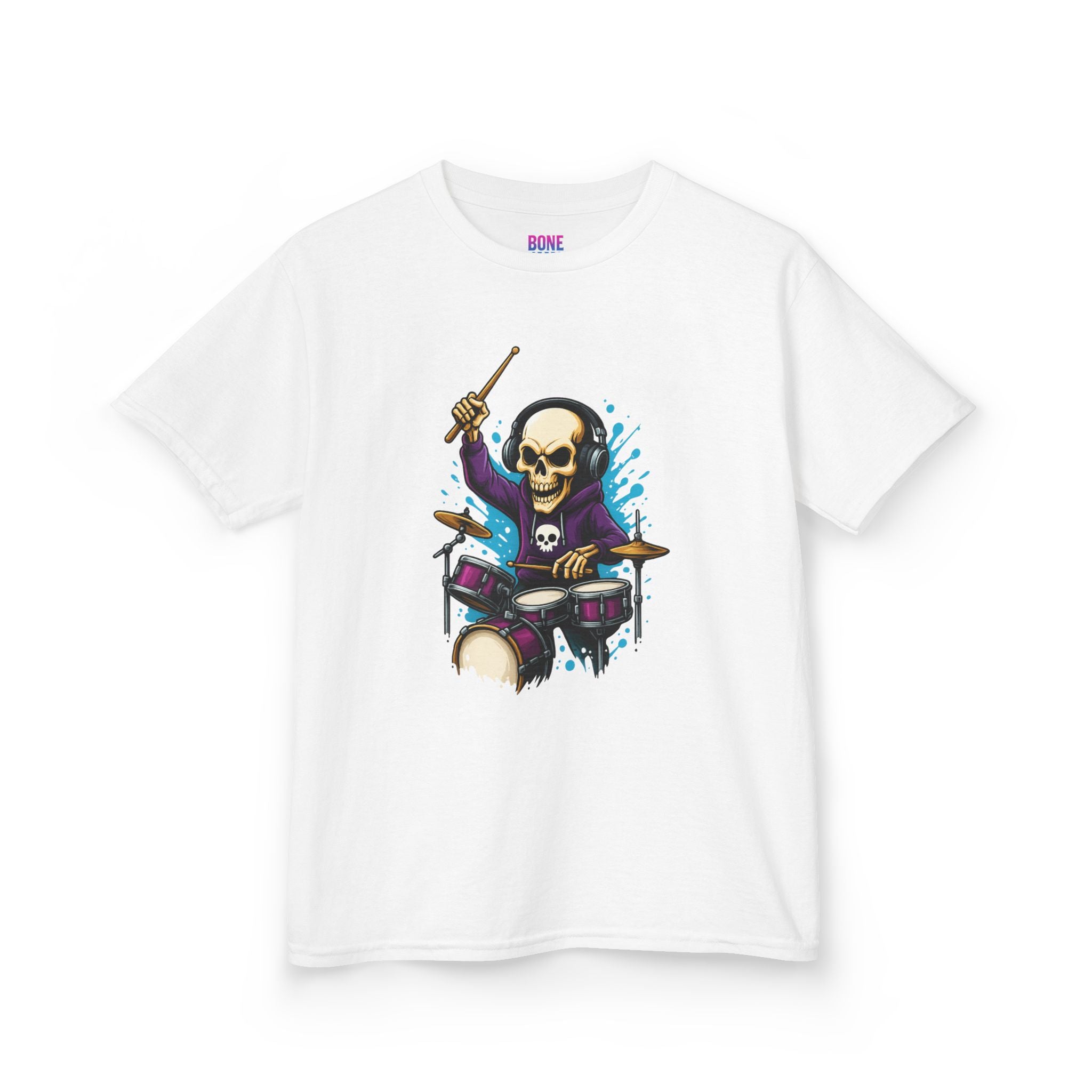 Bone Jams MC Bonez Kids Tee | Drummer Edition | Halloween Costume, Birthday Gift & Drop Dead Beats Apparel