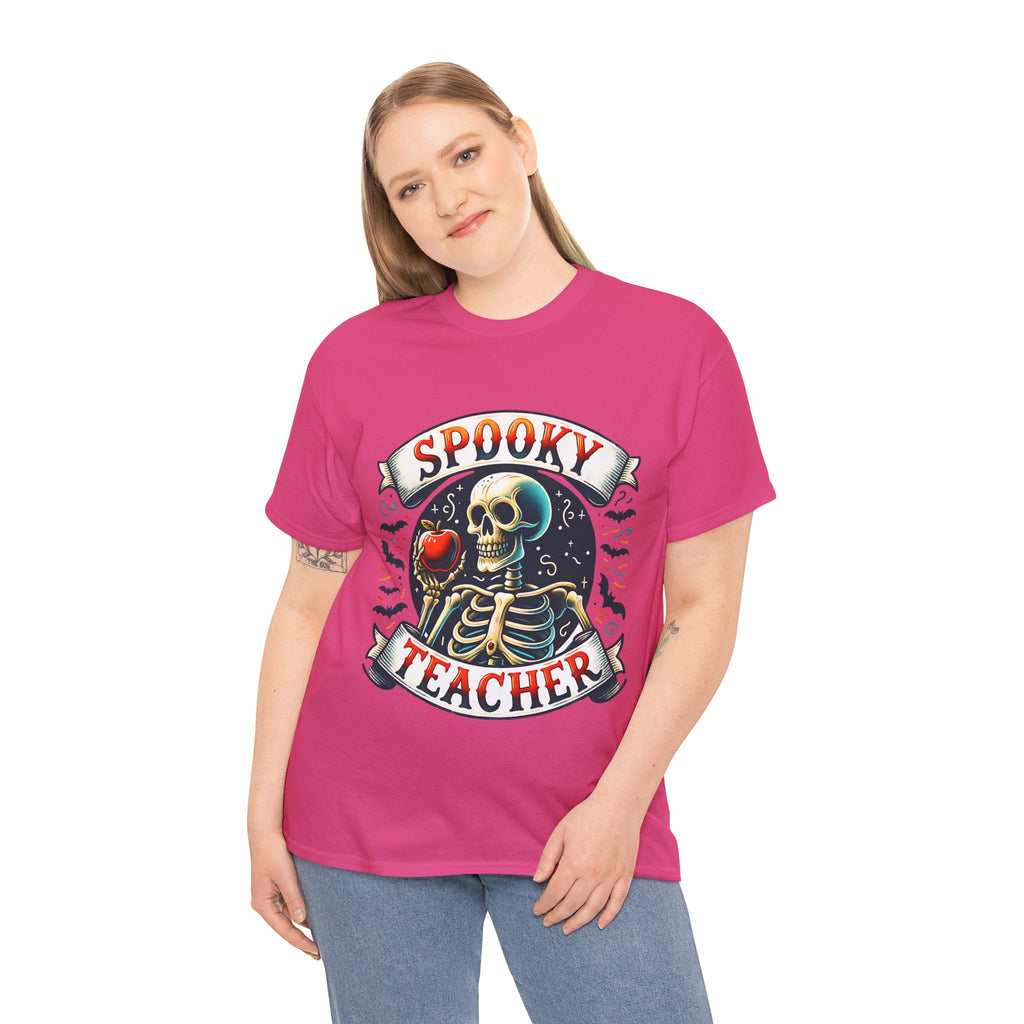 Spooky Teacher Tee, Halloween Shirt, Unisex Cotton T-Shirt, Funny Teacher Gift, Skeleton Design, Fall Apparel