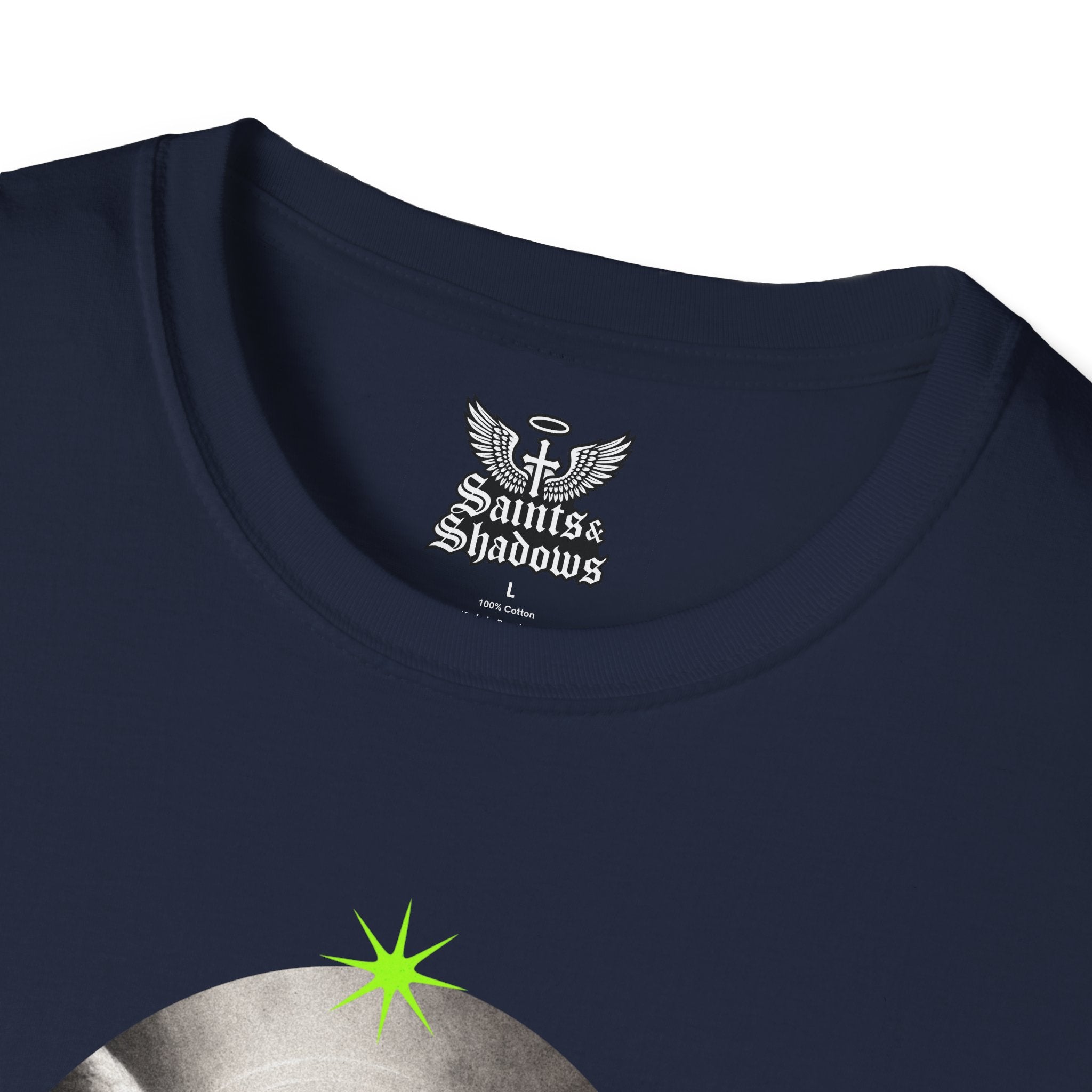 Saints and Shadows - Panoramic Portrayal, Angelic Artwork Unisex Softstyle T-Shirt, Casual Wear