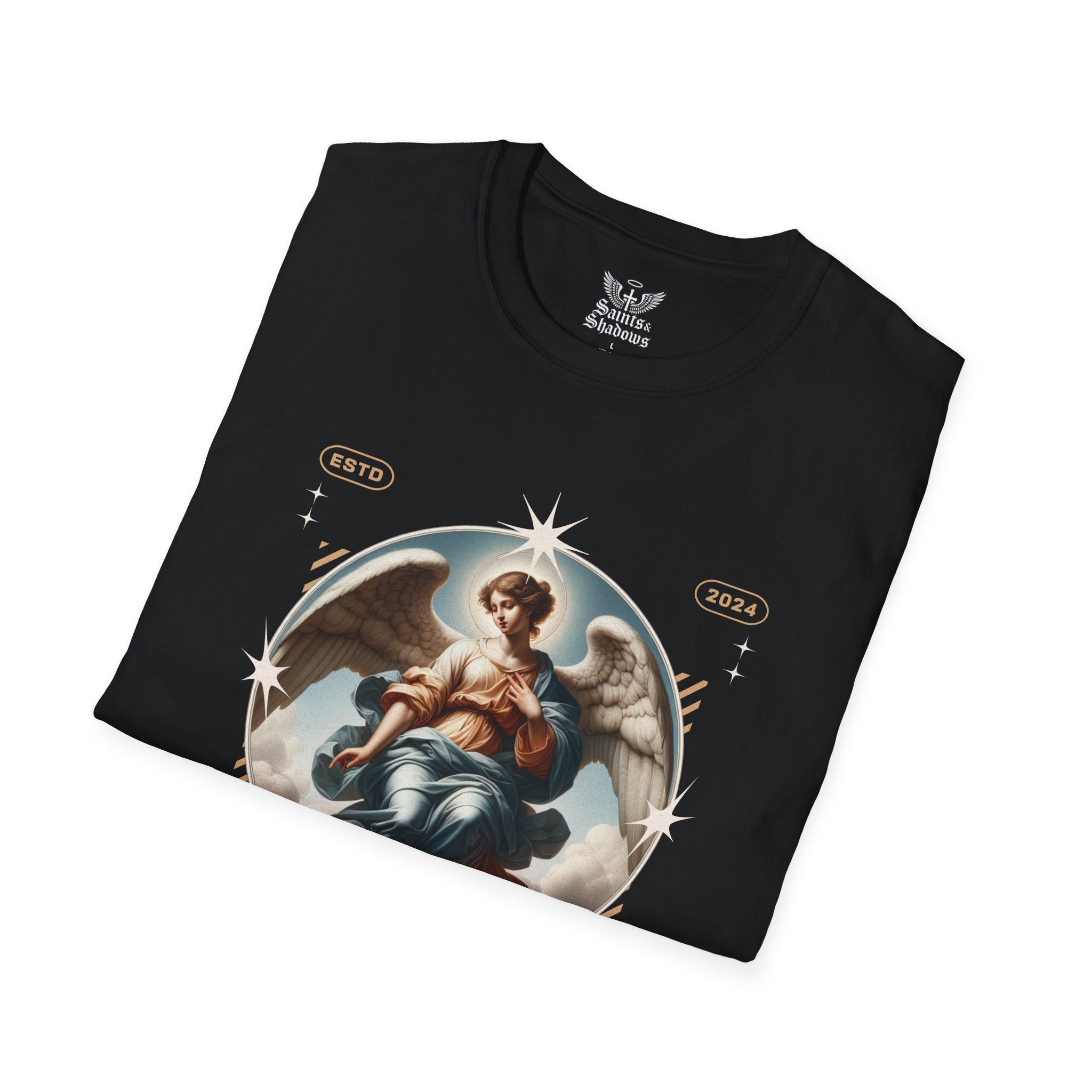 Saints and Shadows - Reflection, Angelic Artwork Unisex Softstyle T-Shirt, Casual Wear