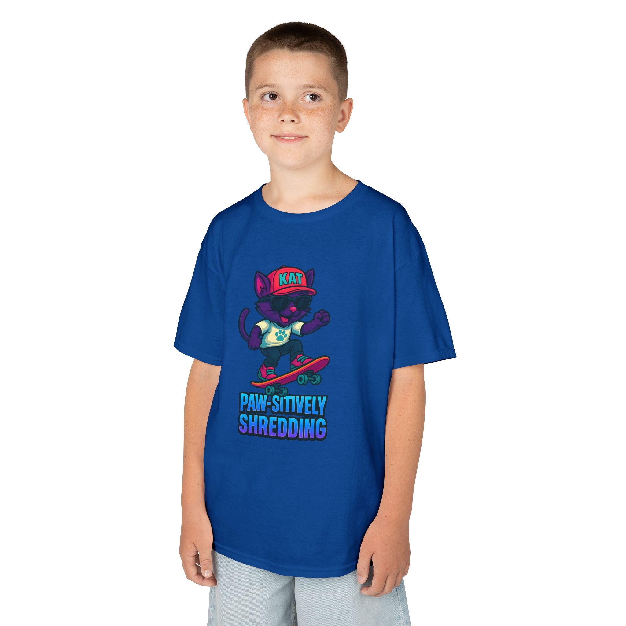 DJ KAT PAWS - Fun Skater Cat Design, Youth Summer T-Shirt, Cool Kids Apparel, Birthday Gift, Trendy Casual Wear