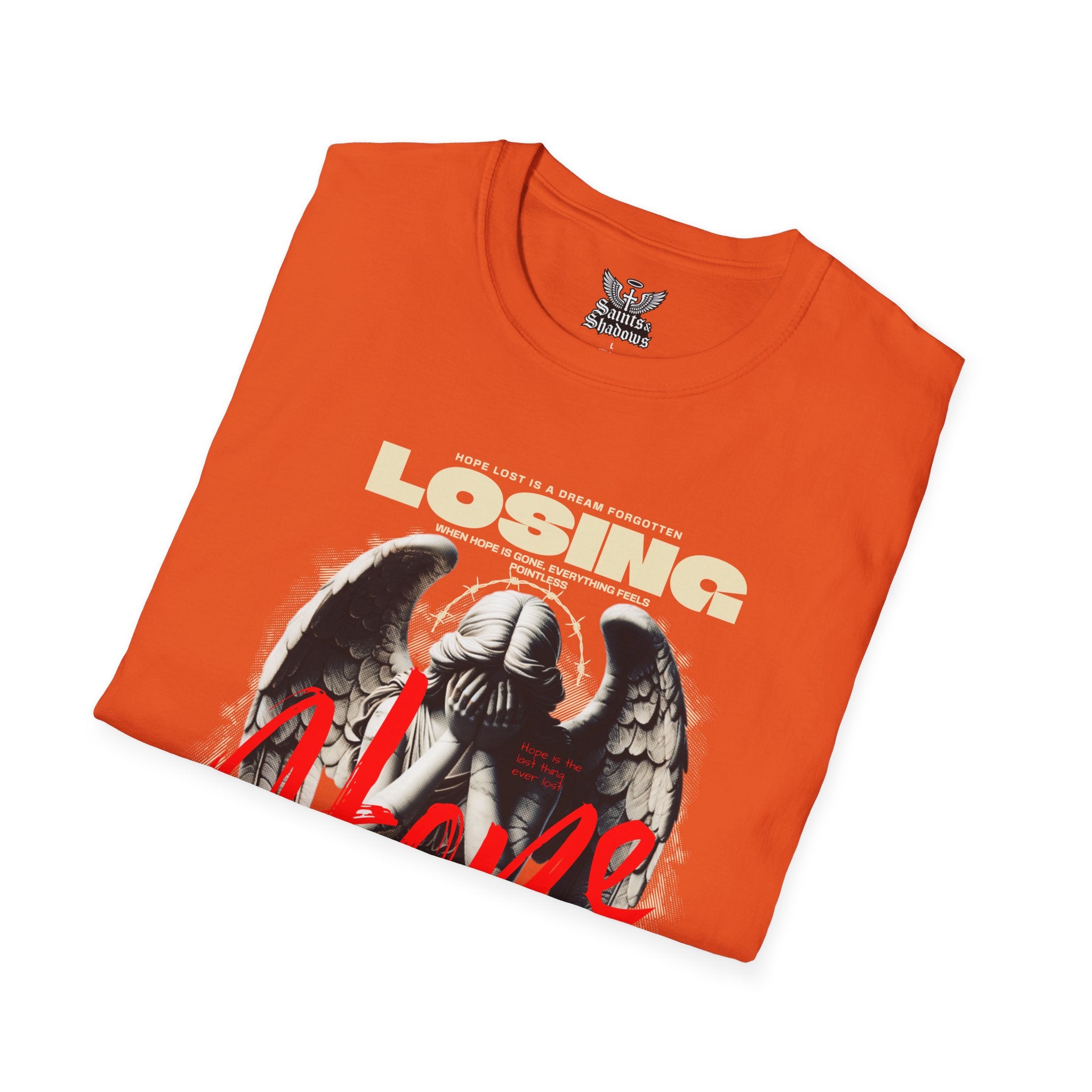 Saints and Shadows - Losing Hope, Angelic Artwork Unisex Softstyle T-Shirt, Casual Wear