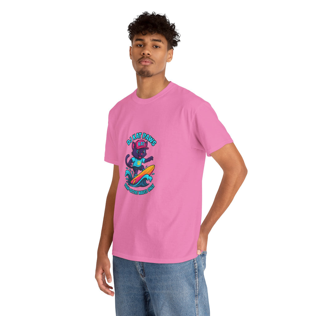 DJ KAT PAWS Surfing Fun T-Shirt | Stay Cool, Have Fun, Play Safe, Be You! | Fun Summer Tee, Gift for Cat Lovers, Beach Vibes