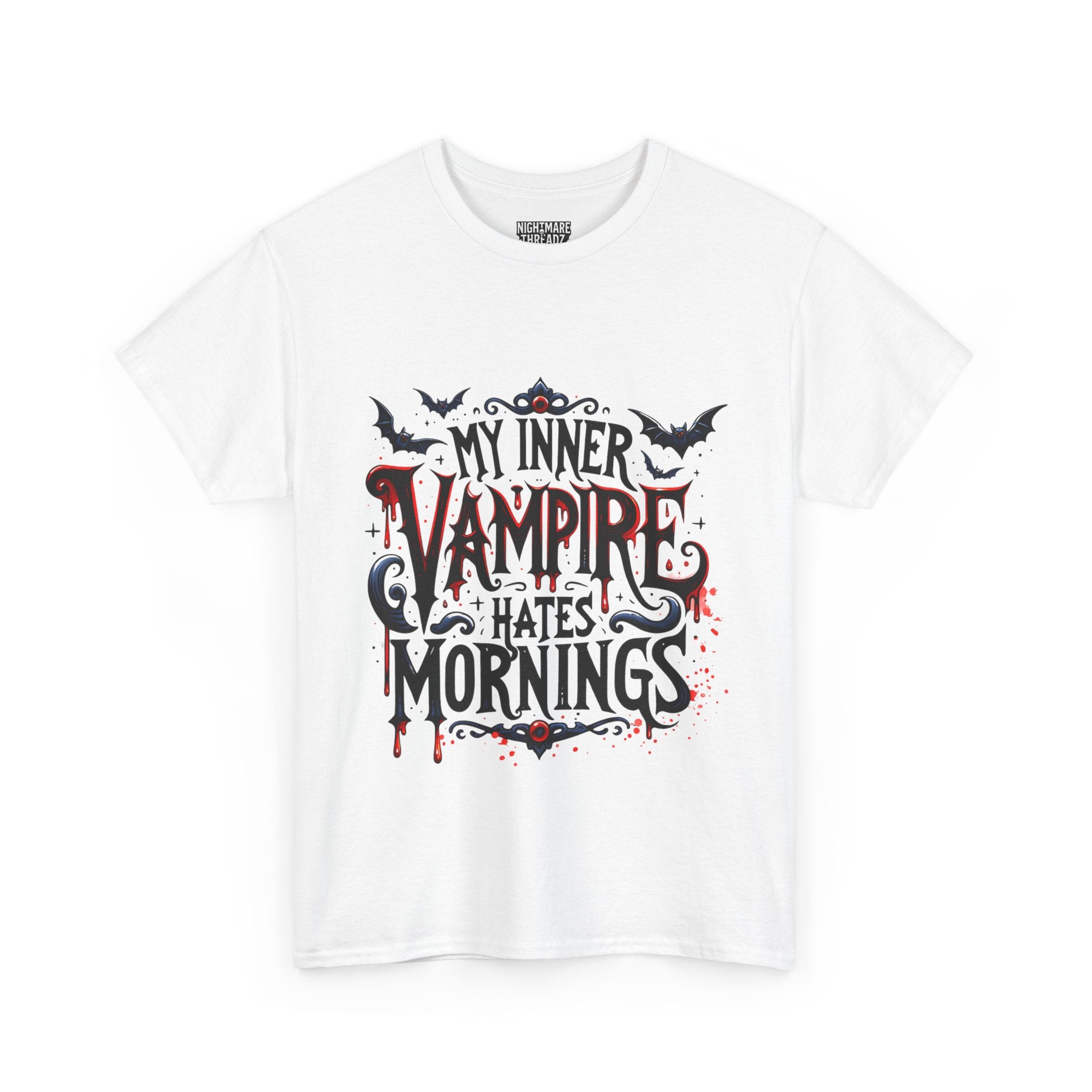 My Inner Vampire Hates Mornings, Tee - Unisex Heavy Cotton Shirt for Halloween, Gifts, Casual Wear, Funny T-Shirt, Vampire Lover Apparel
