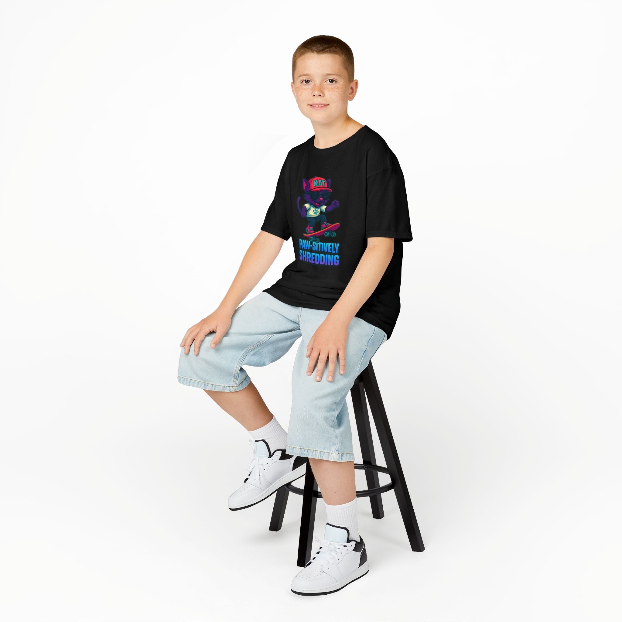 DJ KAT PAWS - Fun Skater Cat Design, Youth Summer T-Shirt, Cool Kids Apparel, Birthday Gift, Trendy Casual Wear
