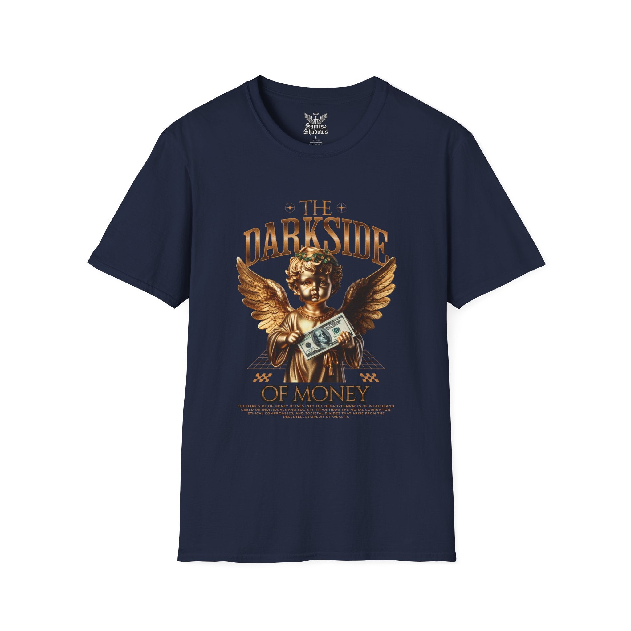 Saints and Shadows - The Darkside of Money, Angelic Artwork Unisex Softstyle T-Shirt, Casual Wear