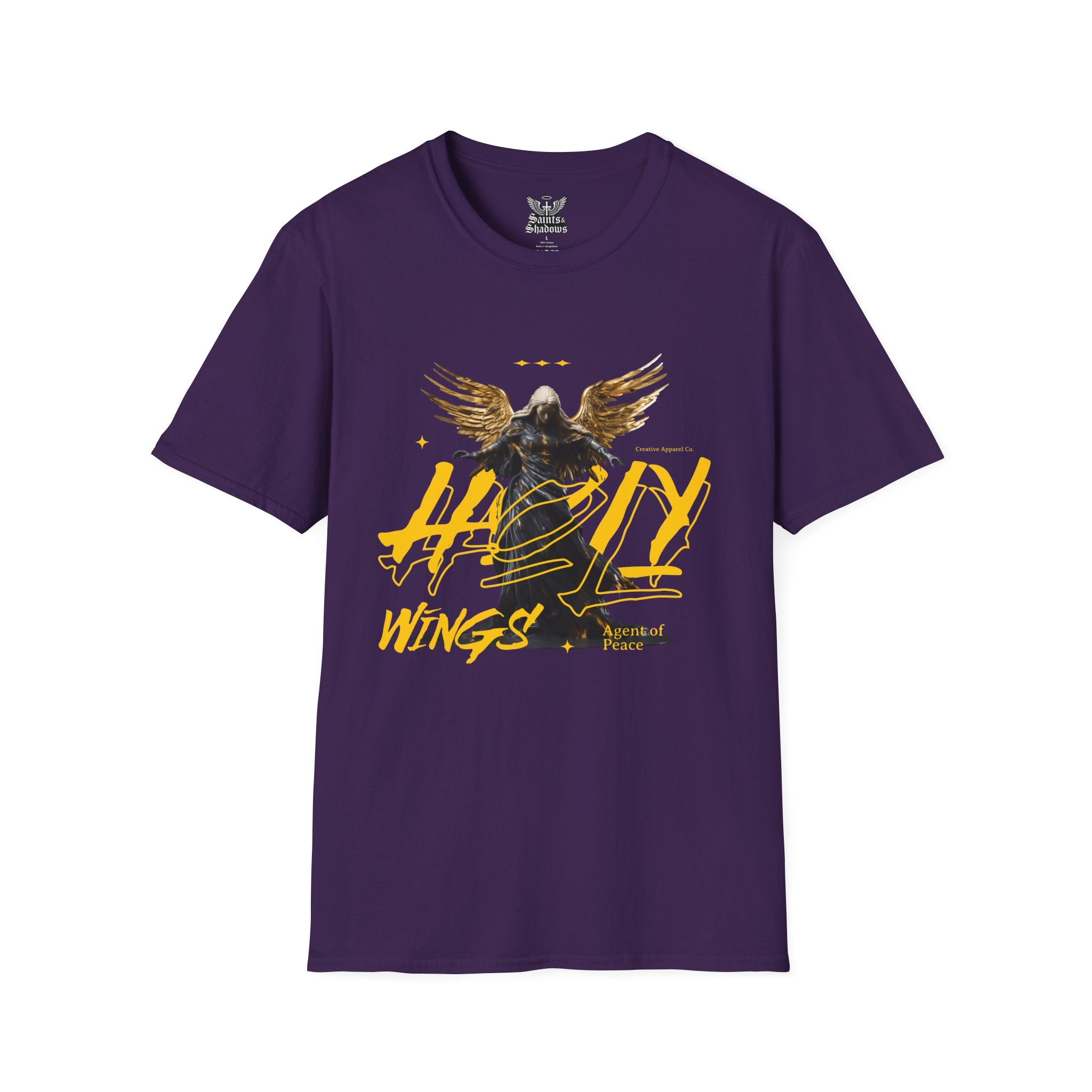 Saints and Shadows - Holy Wings, Angelic Artwork Unisex Softstyle T-Shirt, Casual Wear