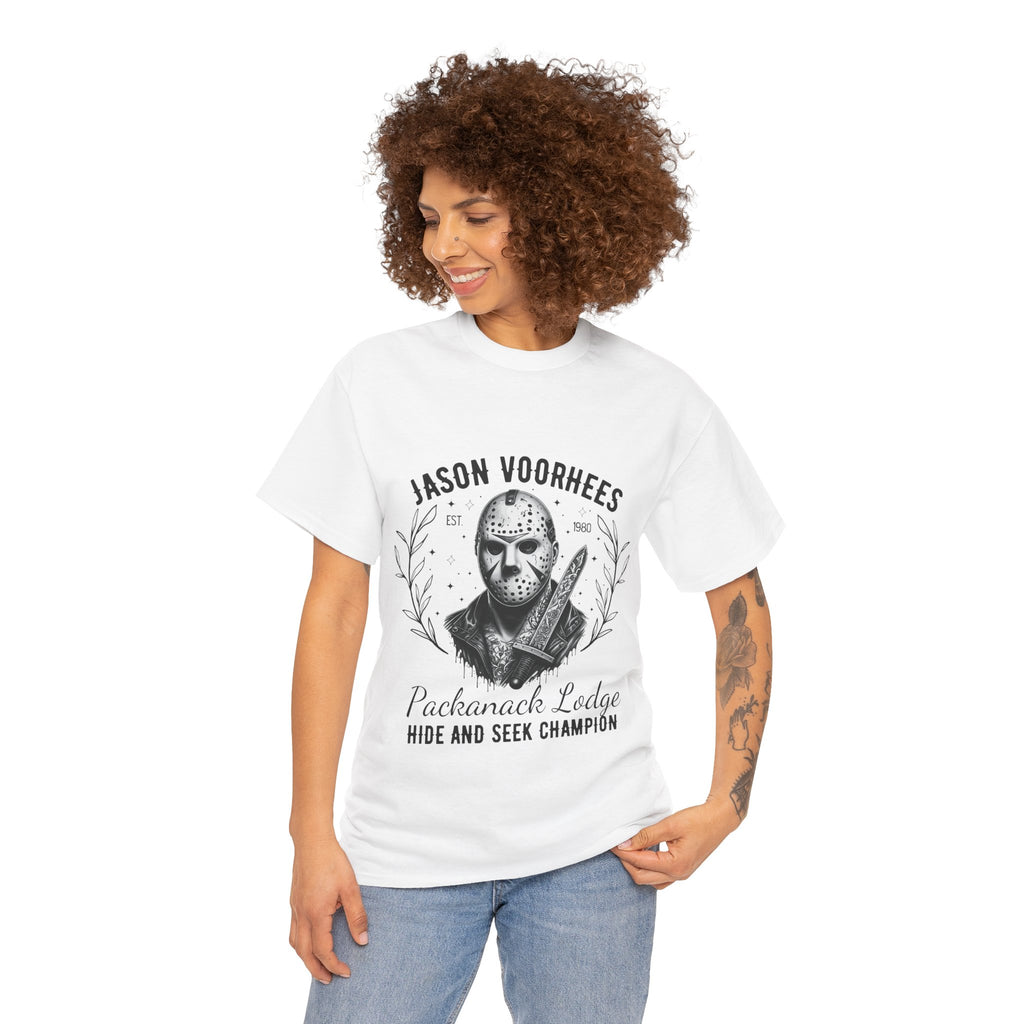 Jason Voorhees 'Hide and Seek Champion'  - Horror Graphic Tee, Unisex Cotton Shirt, Halloween Costume, Horror Movie Gift, Spooky T-Shirt, Horror Fan Apparel