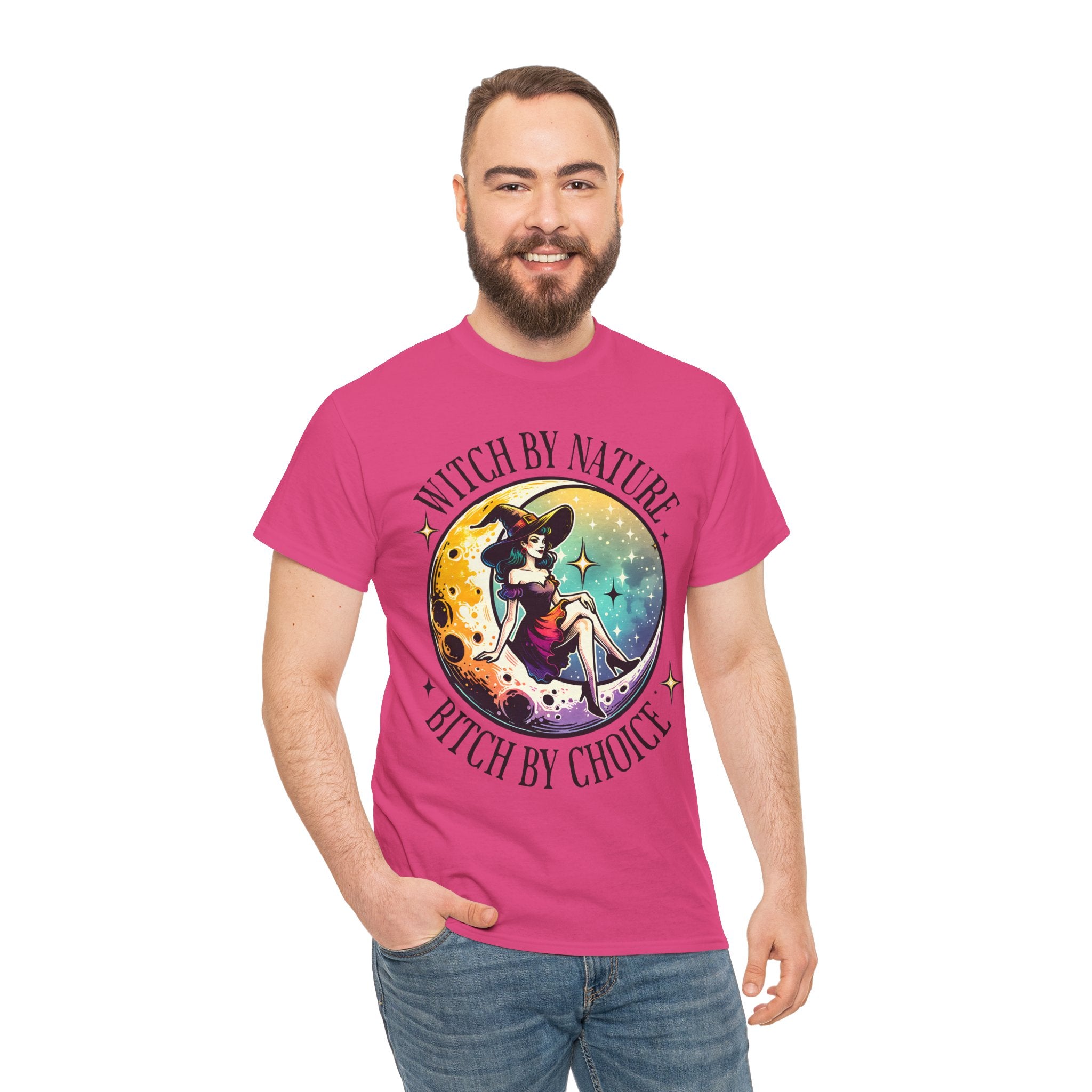 Witchy Cotton Tee - "Witch by Nature, Bitch by Choice" | Unisex Tee for Spooky Season, Boho Fashion, Festival Wear, Gift for Witches