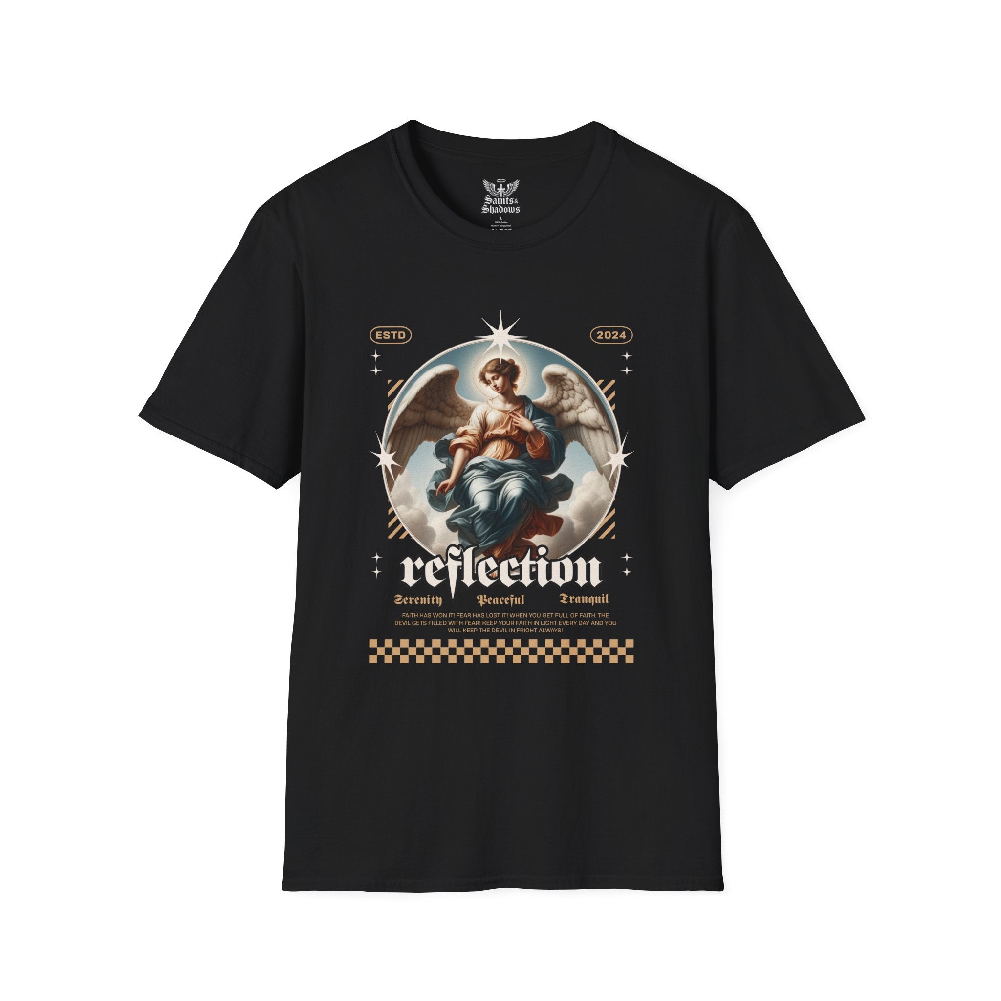 Saints and Shadows - Reflection, Angelic Artwork Unisex Softstyle T-Shirt, Casual Wear